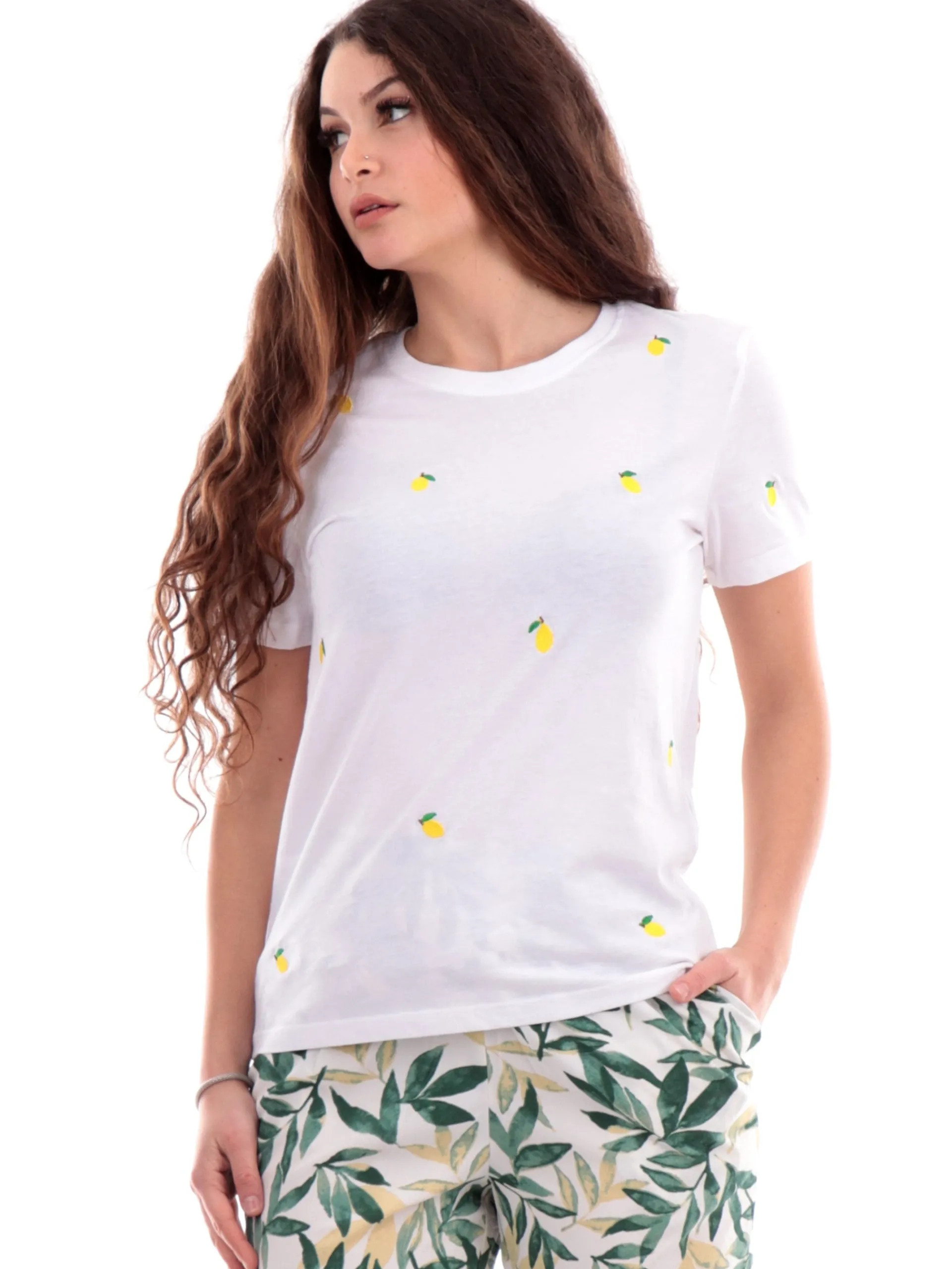 ONLY T-Shirt*T-Shirt Bianca da donna con limoni ricamati 15288473