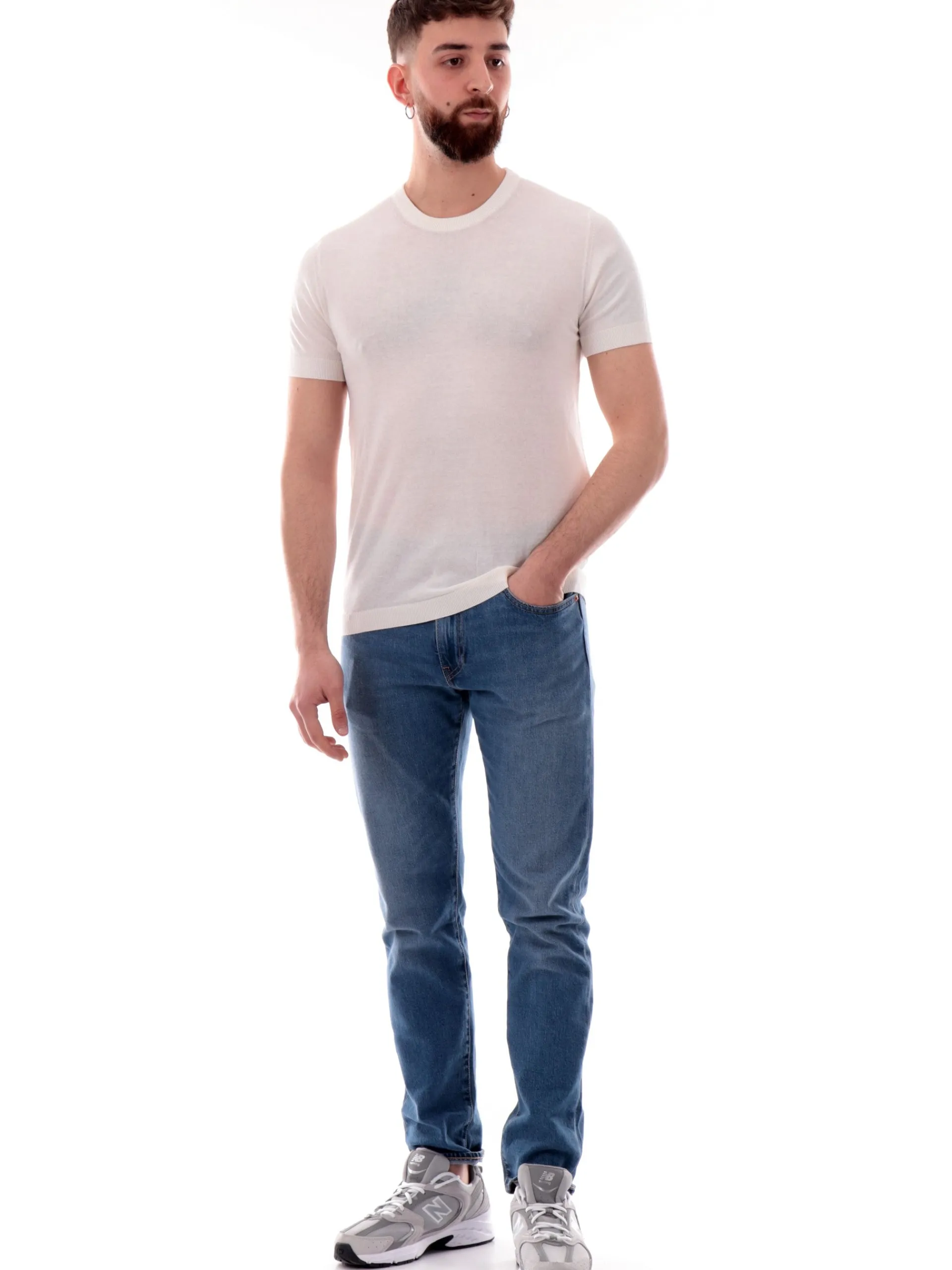 YES ZEE Maglie*T-shirt bianca girocollo da uomo tessuto in maglia M715DH00