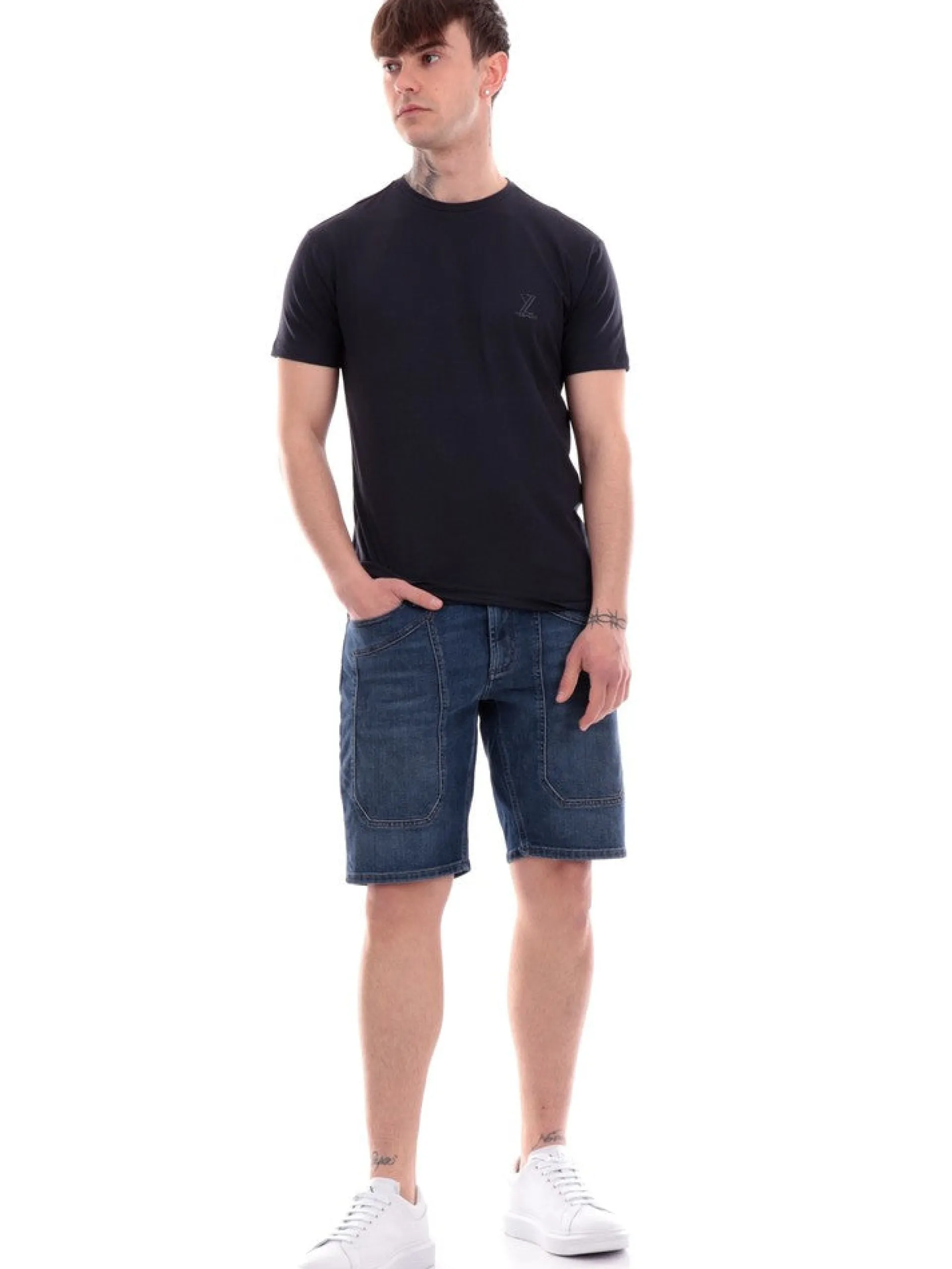 YES ZEE T-Shirt*T-Shirt blu da uomo con patch gommato T778TA000