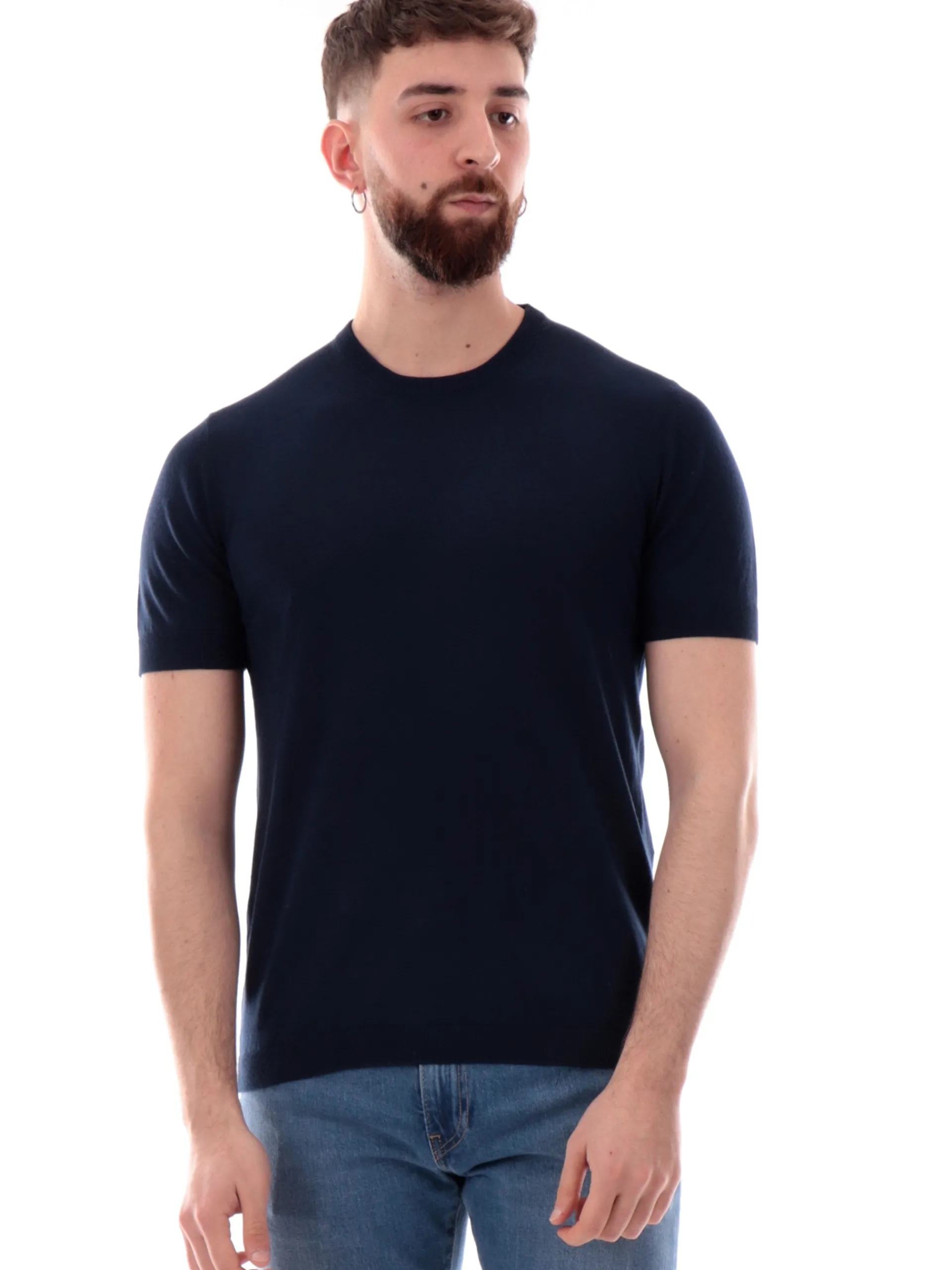 YES ZEE Maglie*T-shirt blu girocollo da uomo tessuto in maglia M715DH00