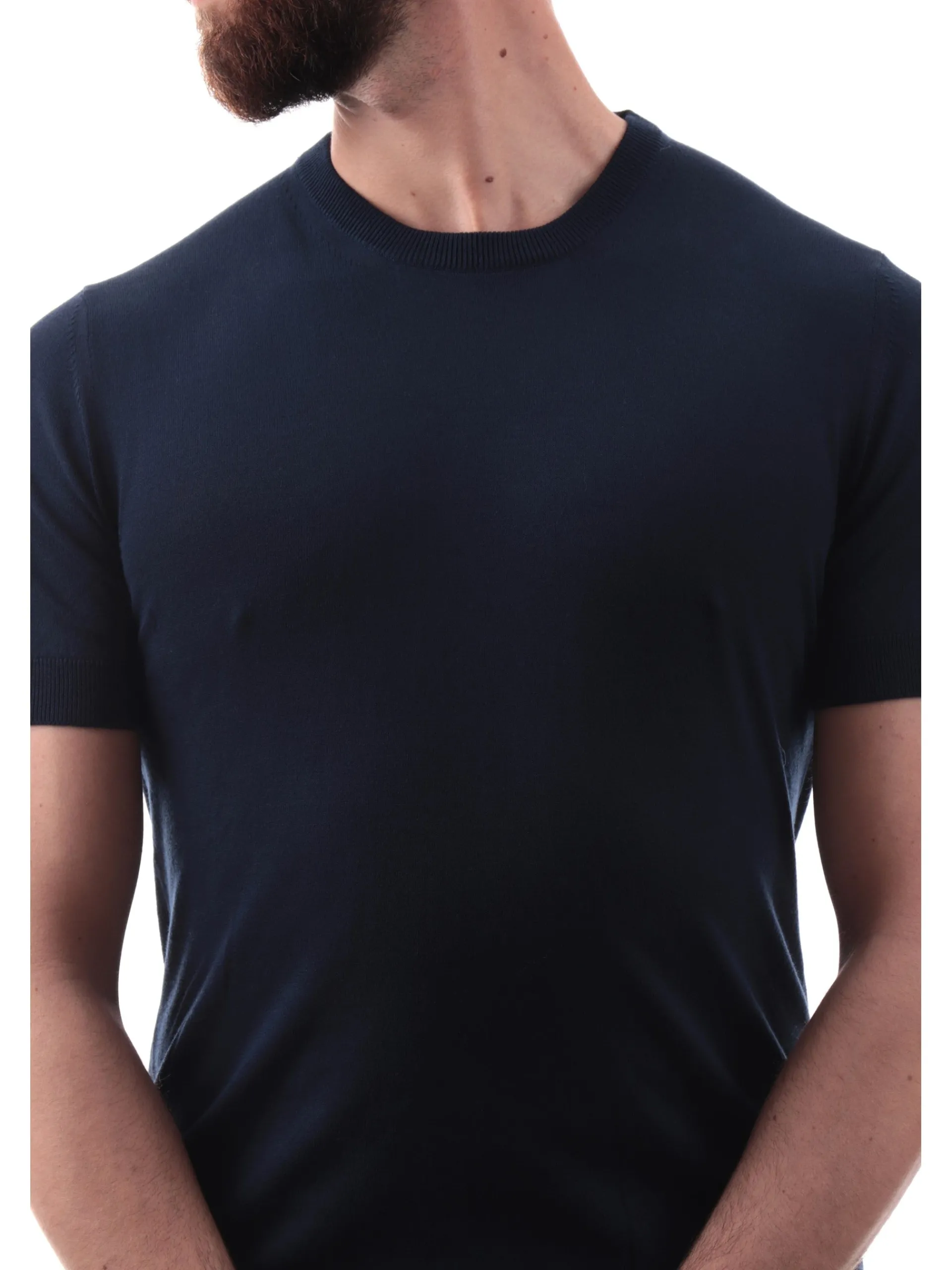 YES ZEE Maglie*T-shirt blu girocollo da uomo tessuto in maglia M715DH00