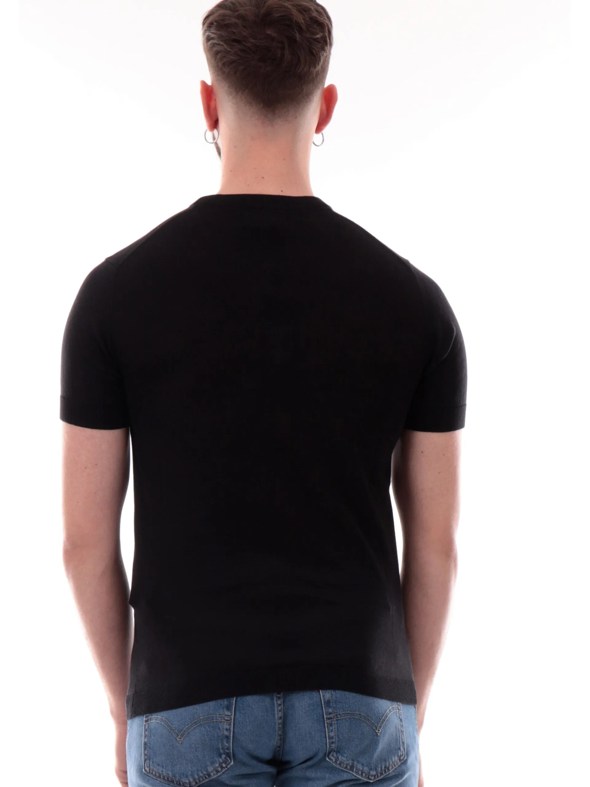 YES ZEE Maglie*T-shirt nera girocollo da uomo tessuto in maglia M715DH00