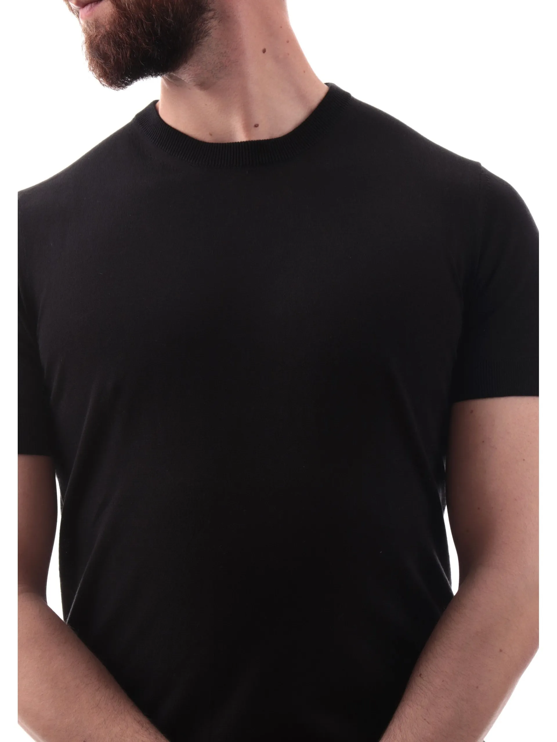 YES ZEE Maglie*T-shirt nera girocollo da uomo tessuto in maglia M715DH00