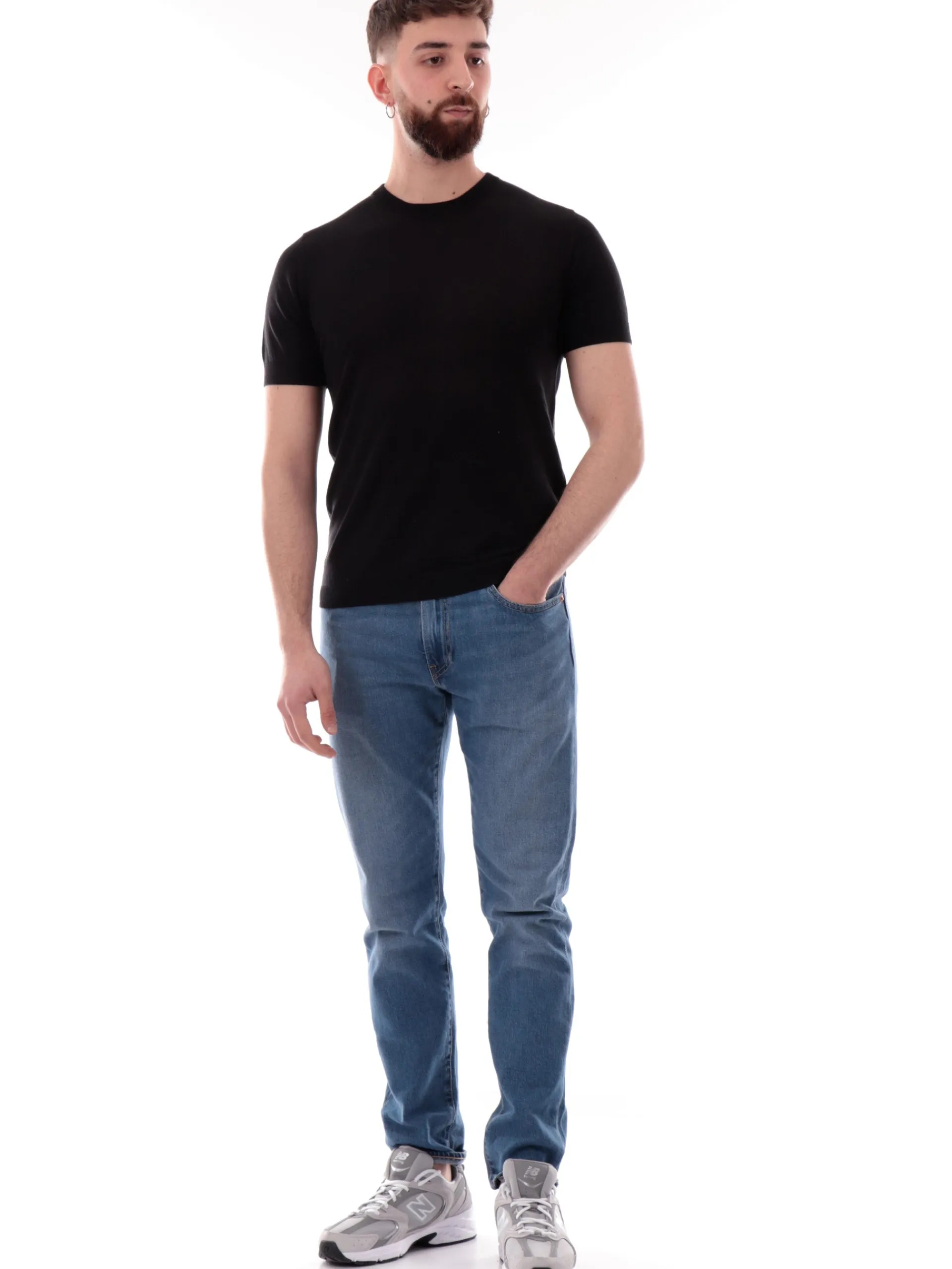 YES ZEE Maglie*T-shirt nera girocollo da uomo tessuto in maglia M715DH00