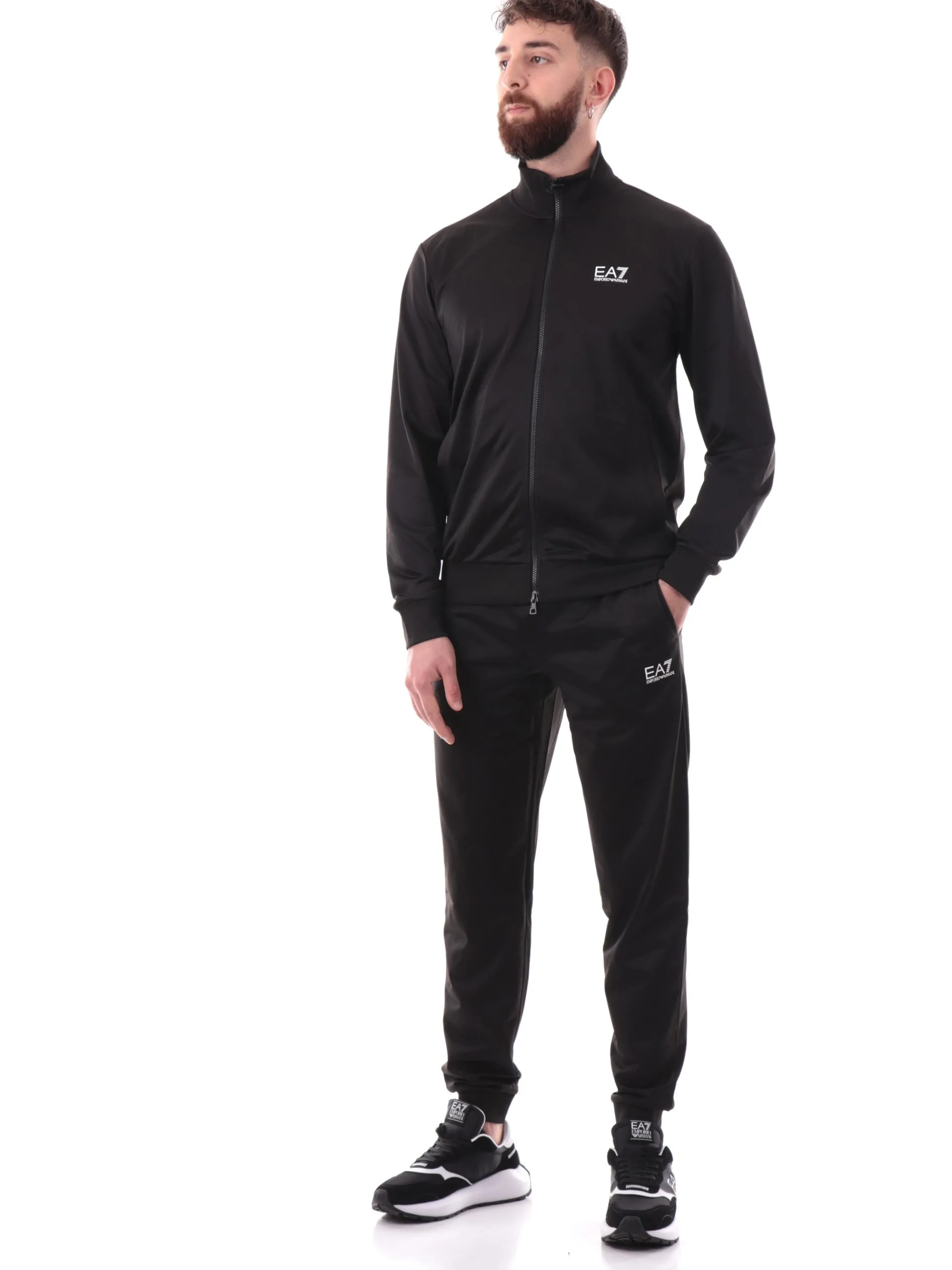 EMPORIO ARMANI 7 Tute*Tuta Emporio Armani EA7 nera da uomo acetata full zip logo bianco 8NPV65PJHCZ