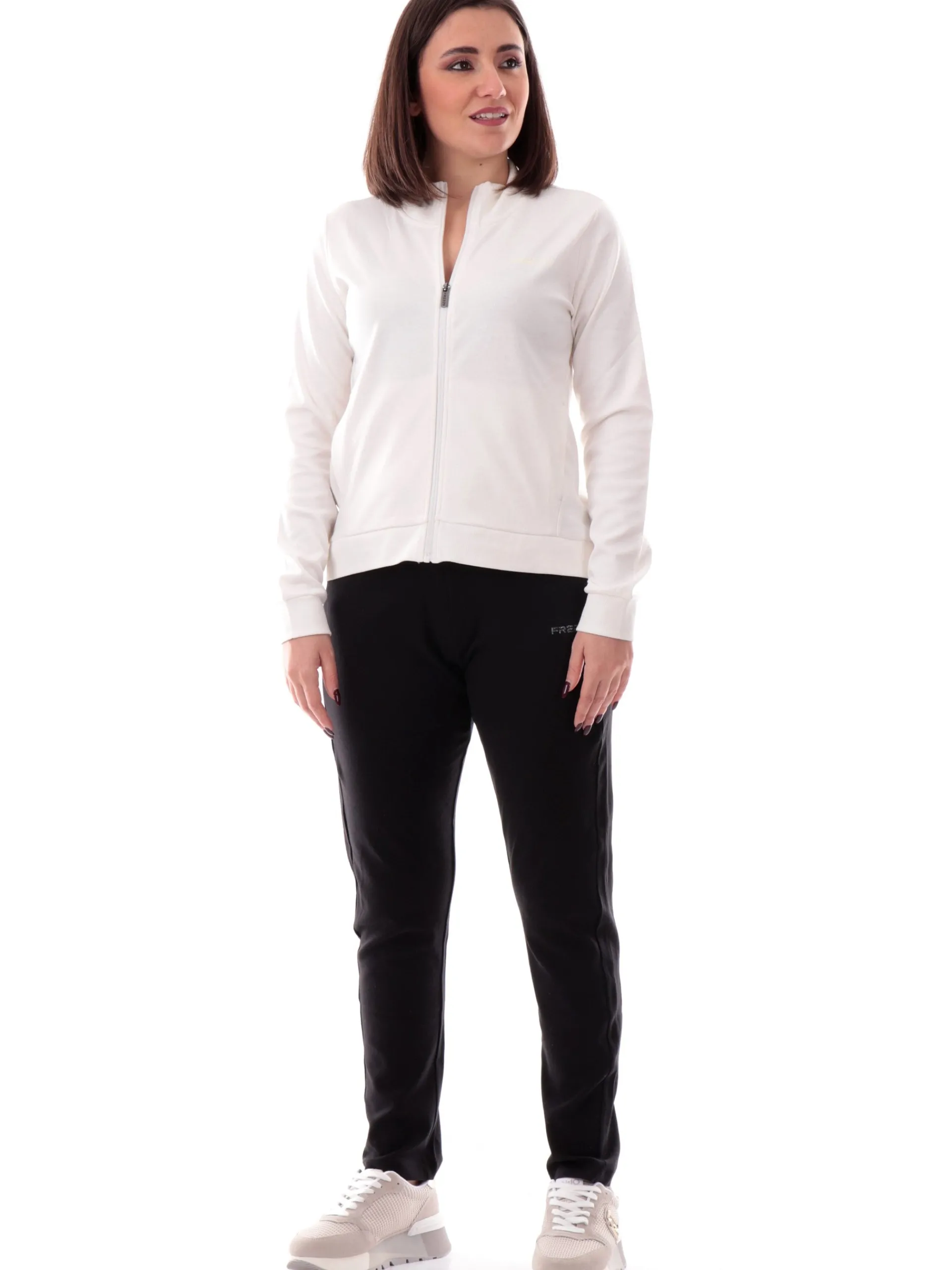 FREDDY Tute*Tuta bianca e nera da donna full zip logo con glitter S25WTRK2