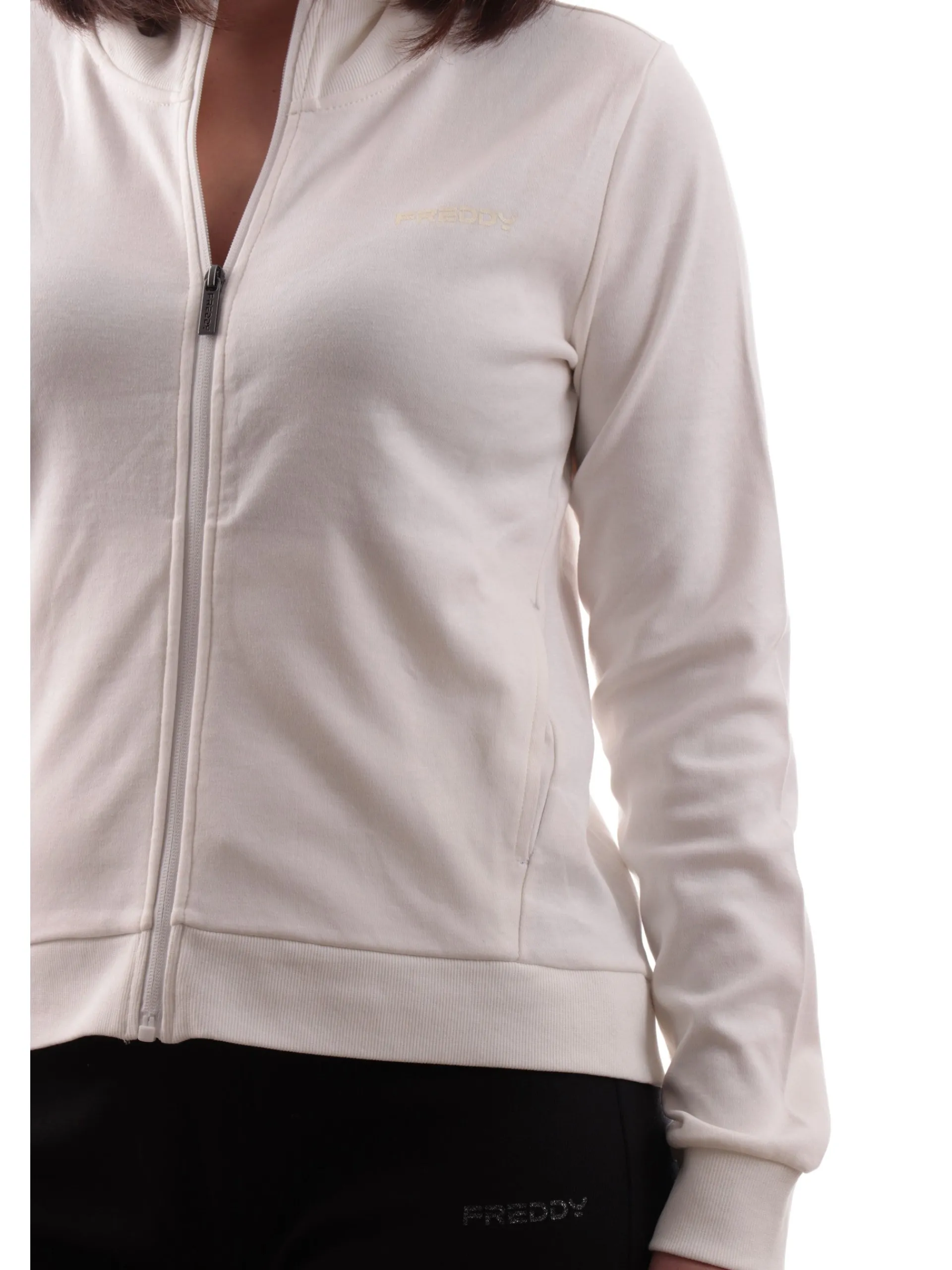 FREDDY Tute*Tuta bianca e nera da donna full zip logo con glitter S25WTRK2