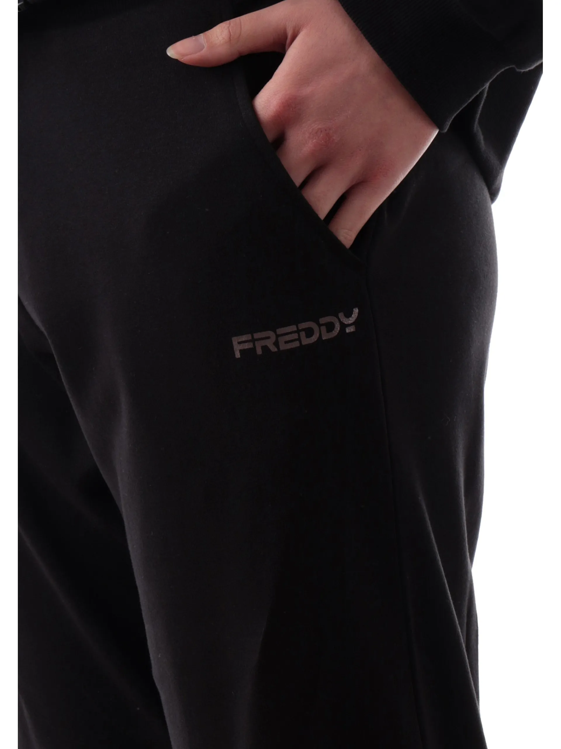FREDDY Tute*Tuta nera da donna con cappuccio logo manica S25WTRK4