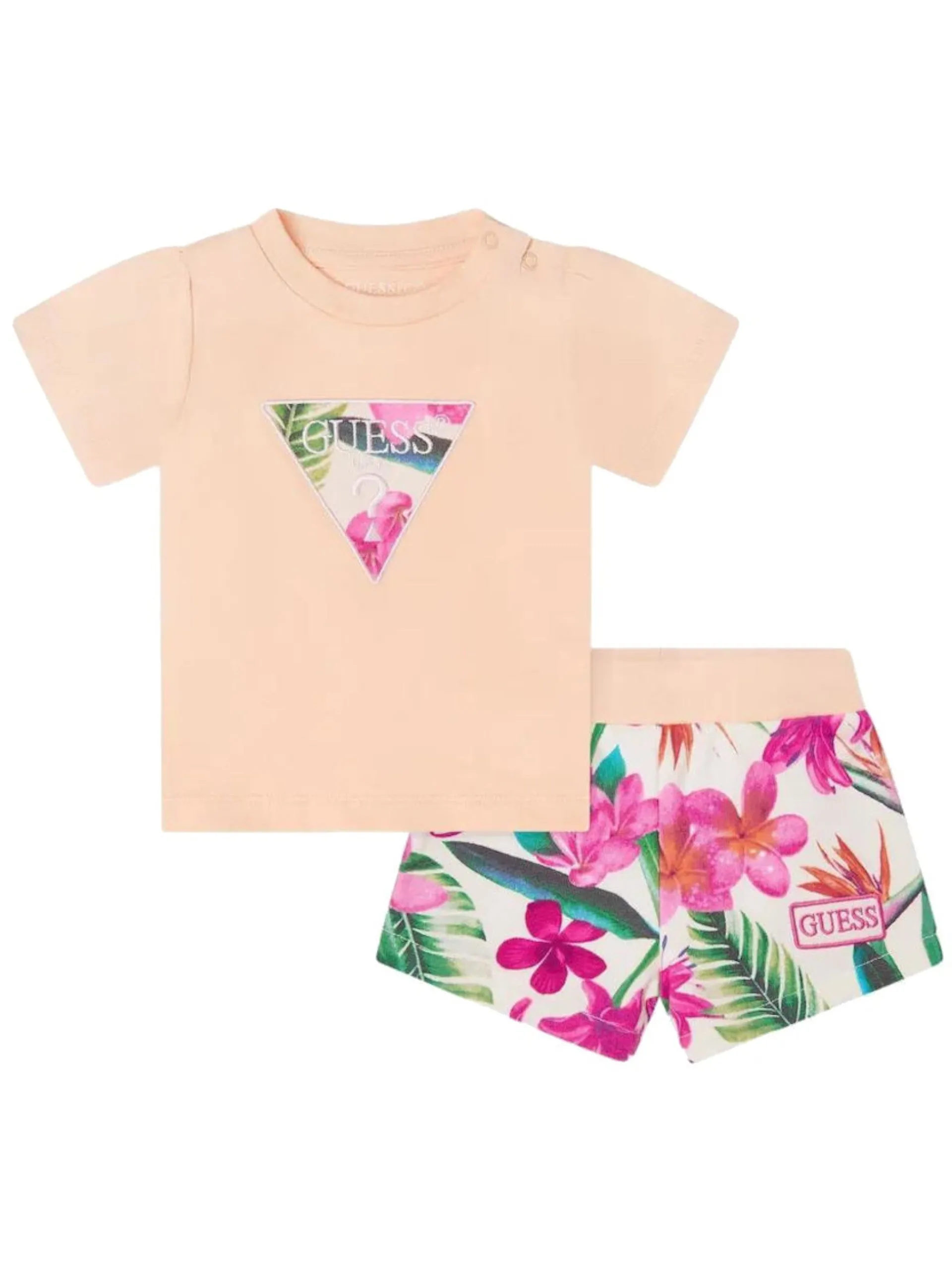 GUESS Completi*Tuta rosa da neonata con bermuda floreali A5GG08K6YW4