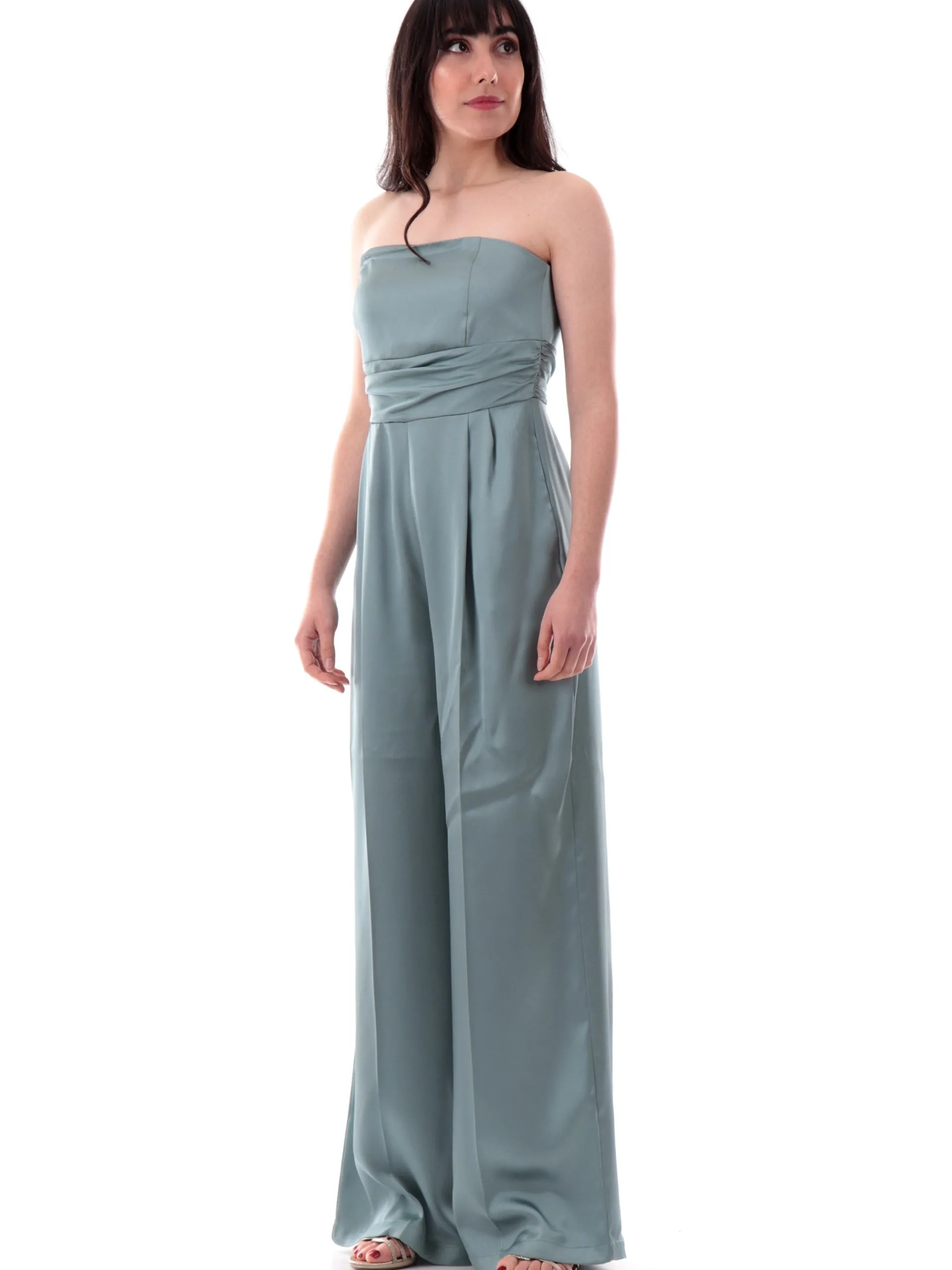EMME MARELLA Jumpsuit*Tuta intera elegante verde da donna raso a palazzo scollo balconcino CAMILLE1 010