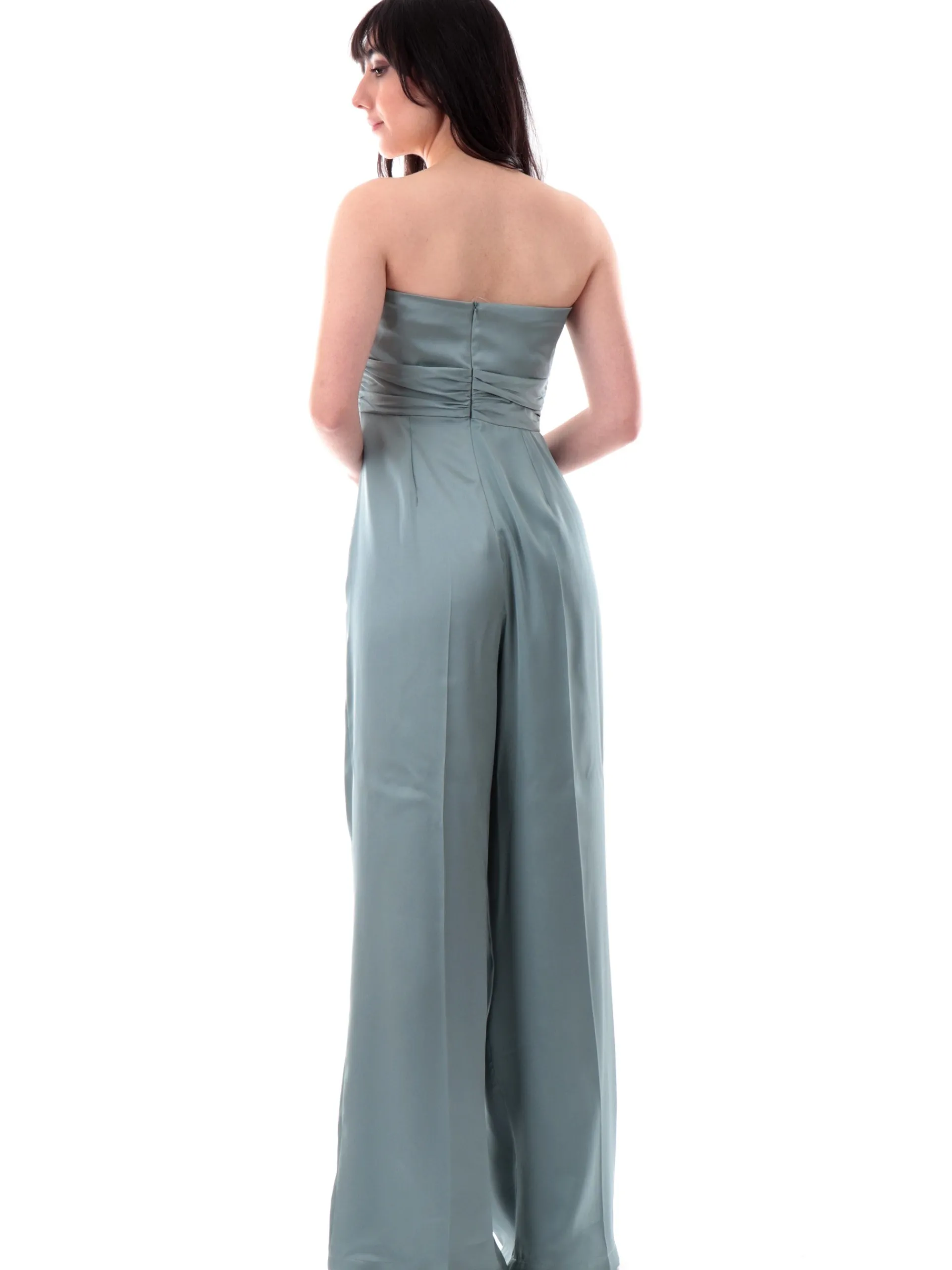 EMME MARELLA Jumpsuit*Tuta intera elegante verde da donna raso a palazzo scollo balconcino CAMILLE1 010