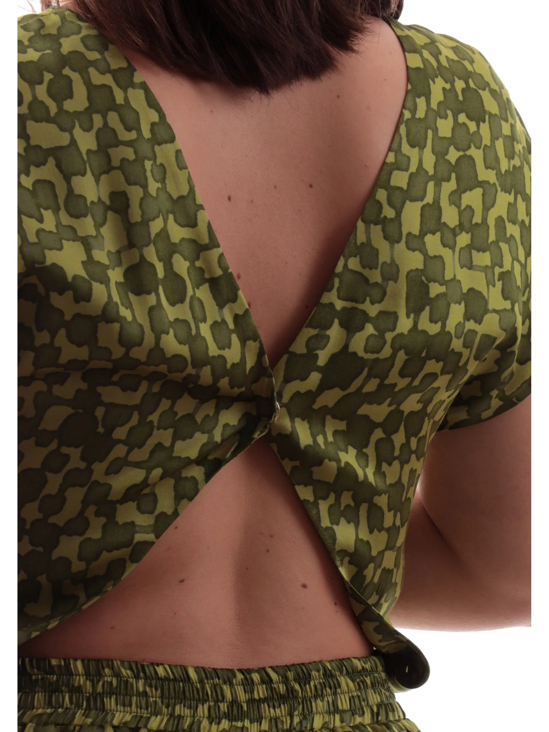 MANILA GRACE Jumpsuit*Tuta intera elegante jumpsuit verde fantasia foglie da donna schiena scoperta