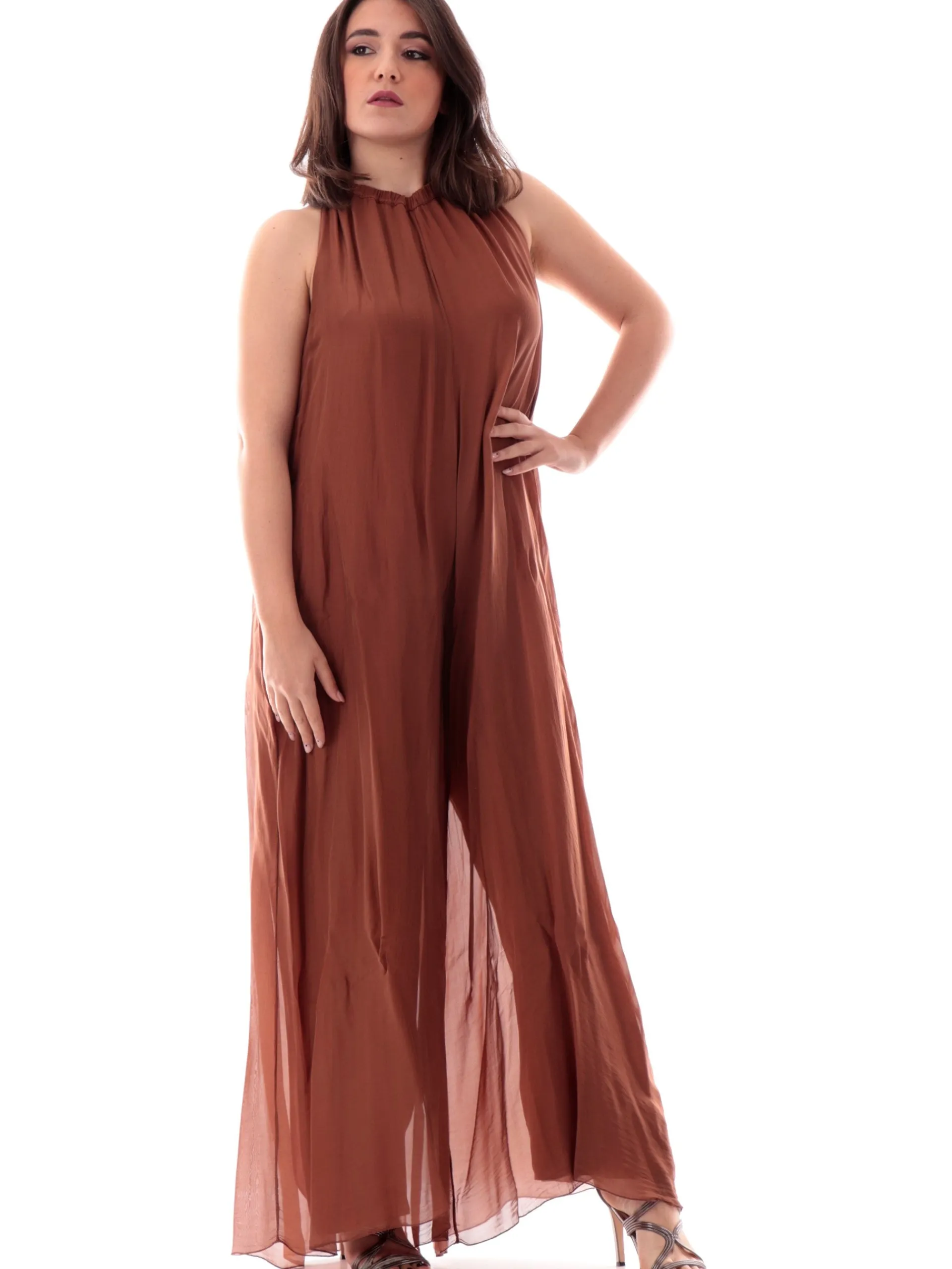 MANILA GRACE Jumpsuit*Tuta intera elegante marrone a palazzo A083VUM