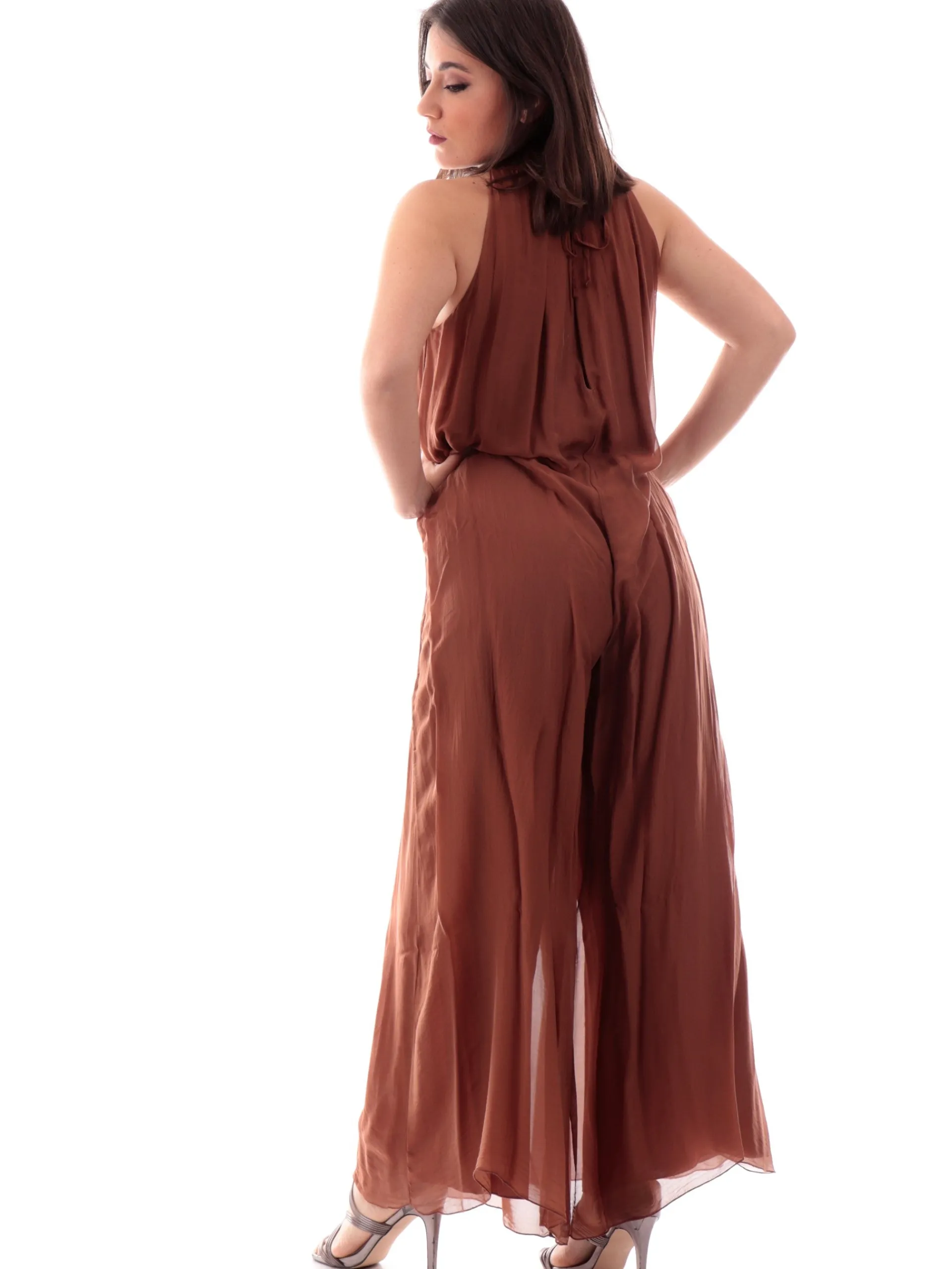 MANILA GRACE Jumpsuit*Tuta intera elegante marrone a palazzo A083VUM