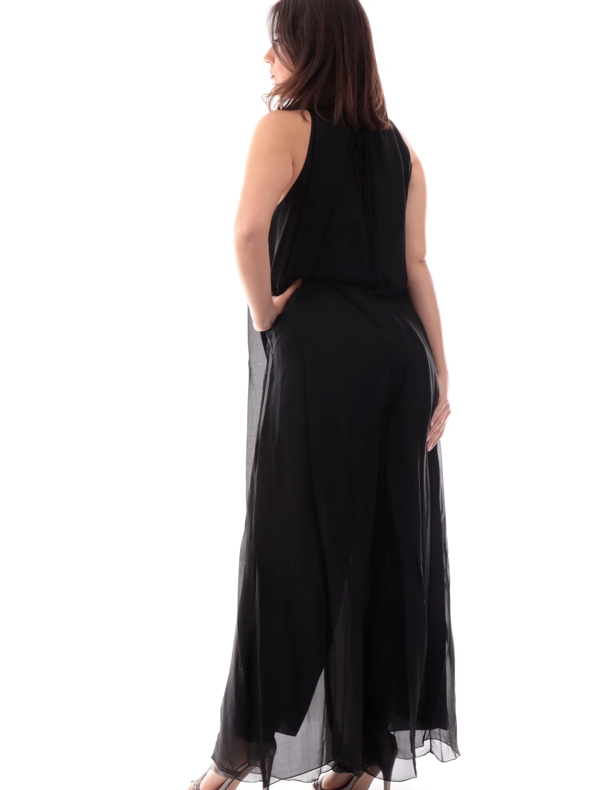 MANILA GRACE Jumpsuit*Tuta intera elegante nera a palazzo A083VUMA-001