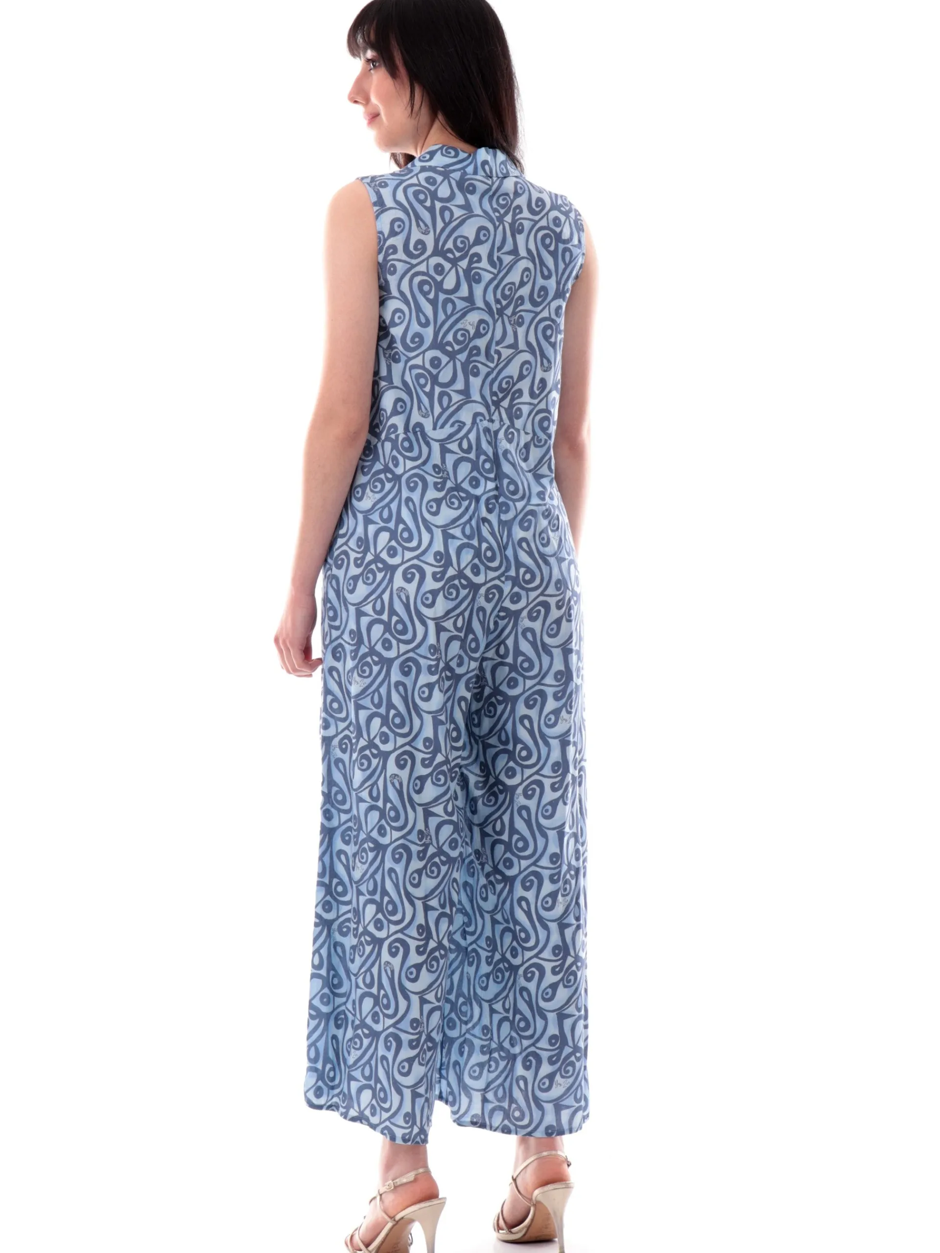 YES ZEE Jumpsuit*Tuta Intera celeste da donna a palazzo misto lino Q429V9002704