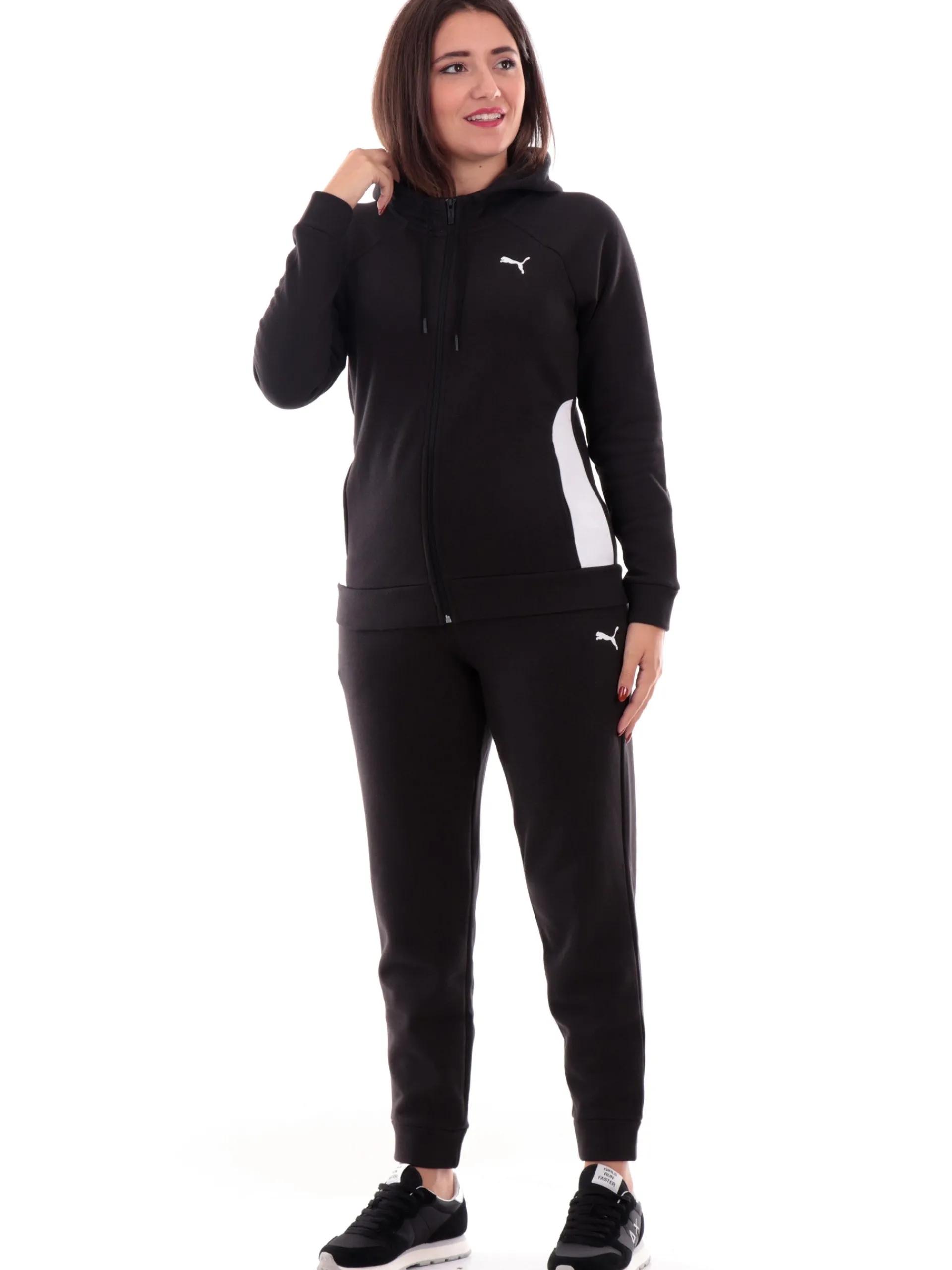 PUMA Tute*Tuta nera e bianca da donna full zip con cappuccio Classic 683035