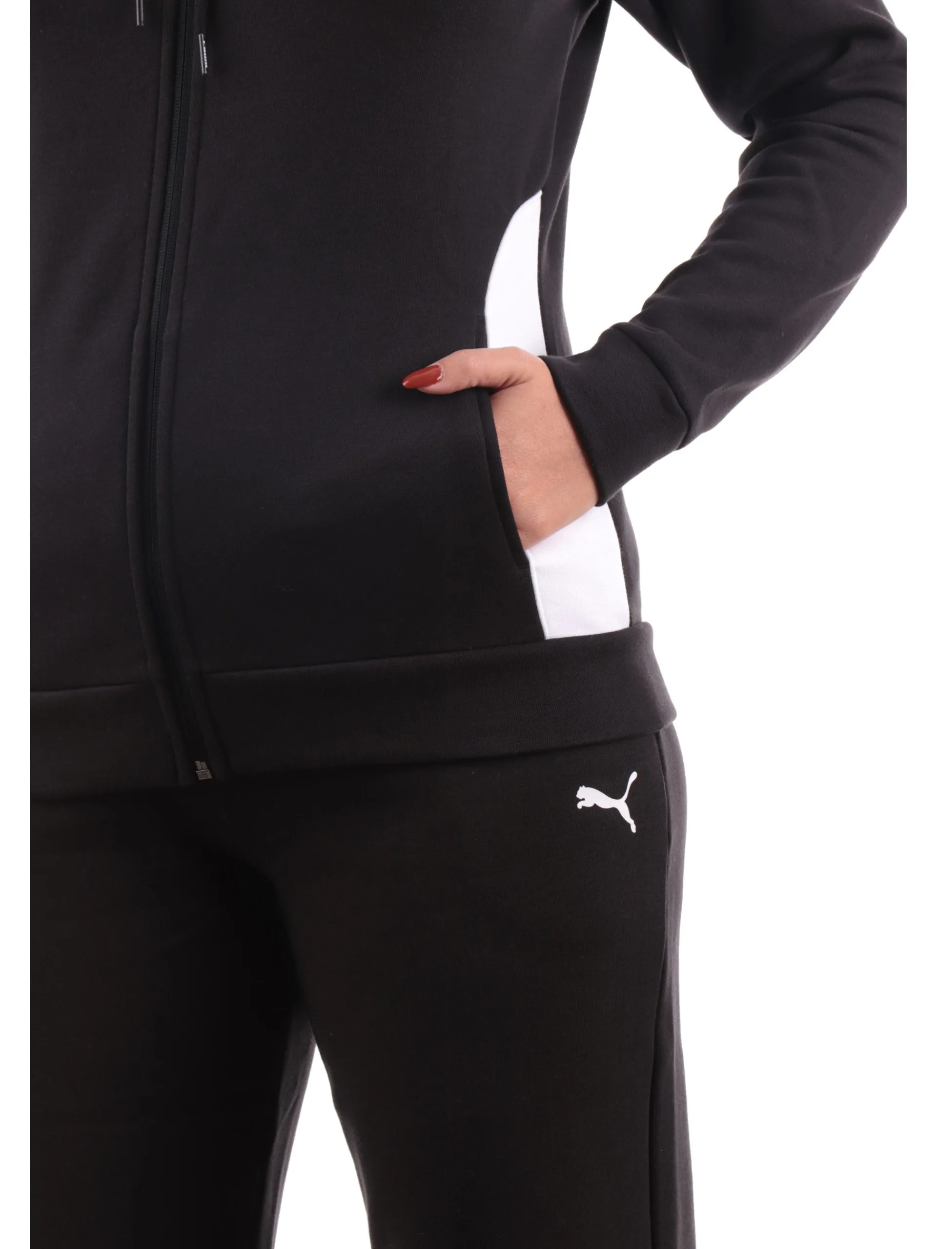 PUMA Tute*Tuta nera e bianca da donna full zip con cappuccio Classic 683035