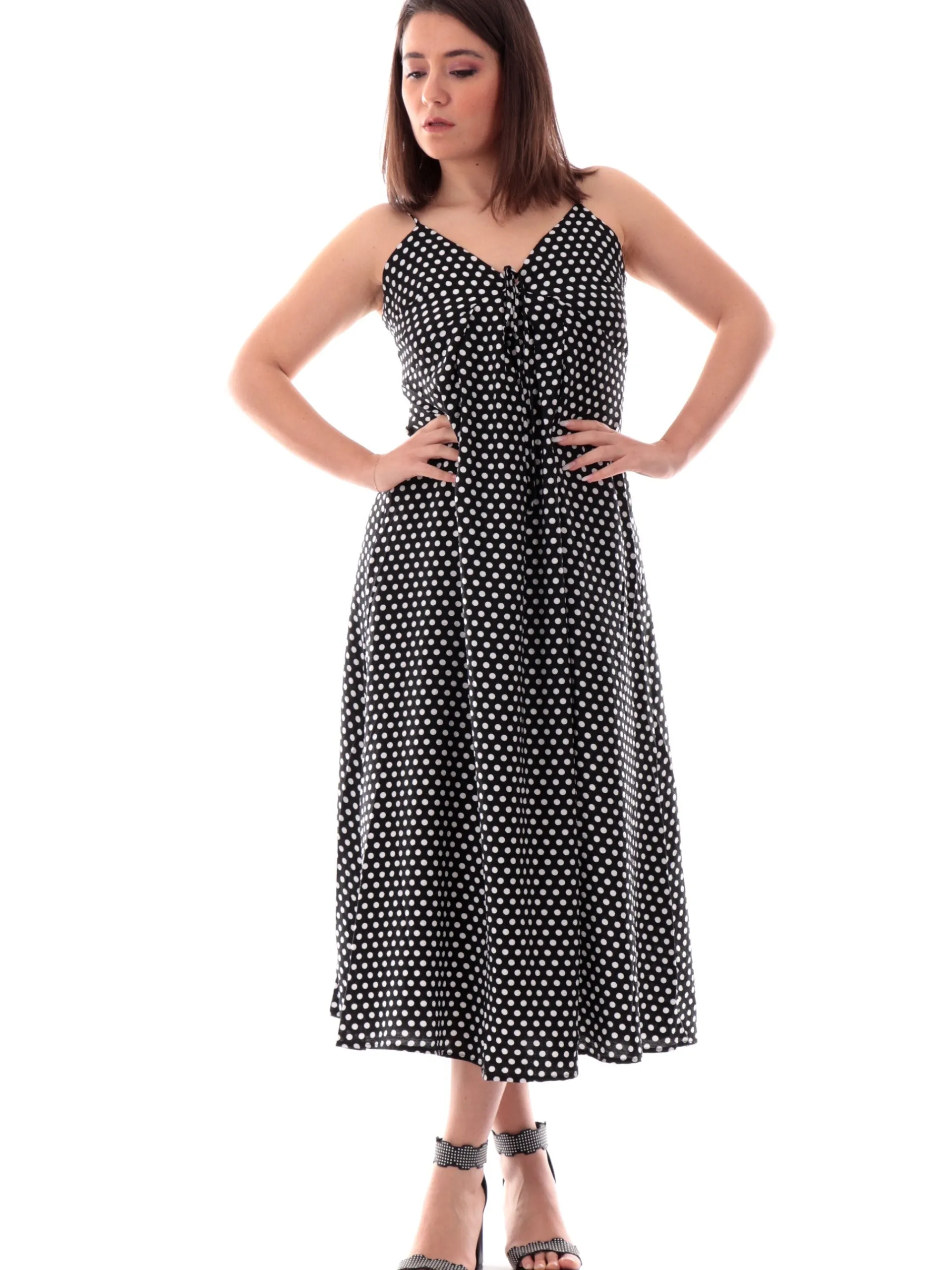 MOLLYBRACKEN Vestiti*Vestito a pois Molly Bracken nero da donna scollo a V T1963DE