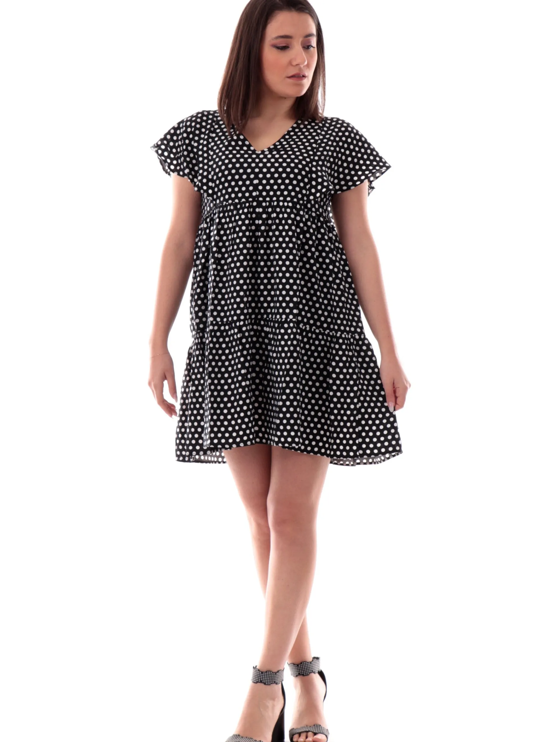 MOLLYBRACKEN Vestiti*Vestito a pois Molly Bracken nero da donna scollo a V T1738DE