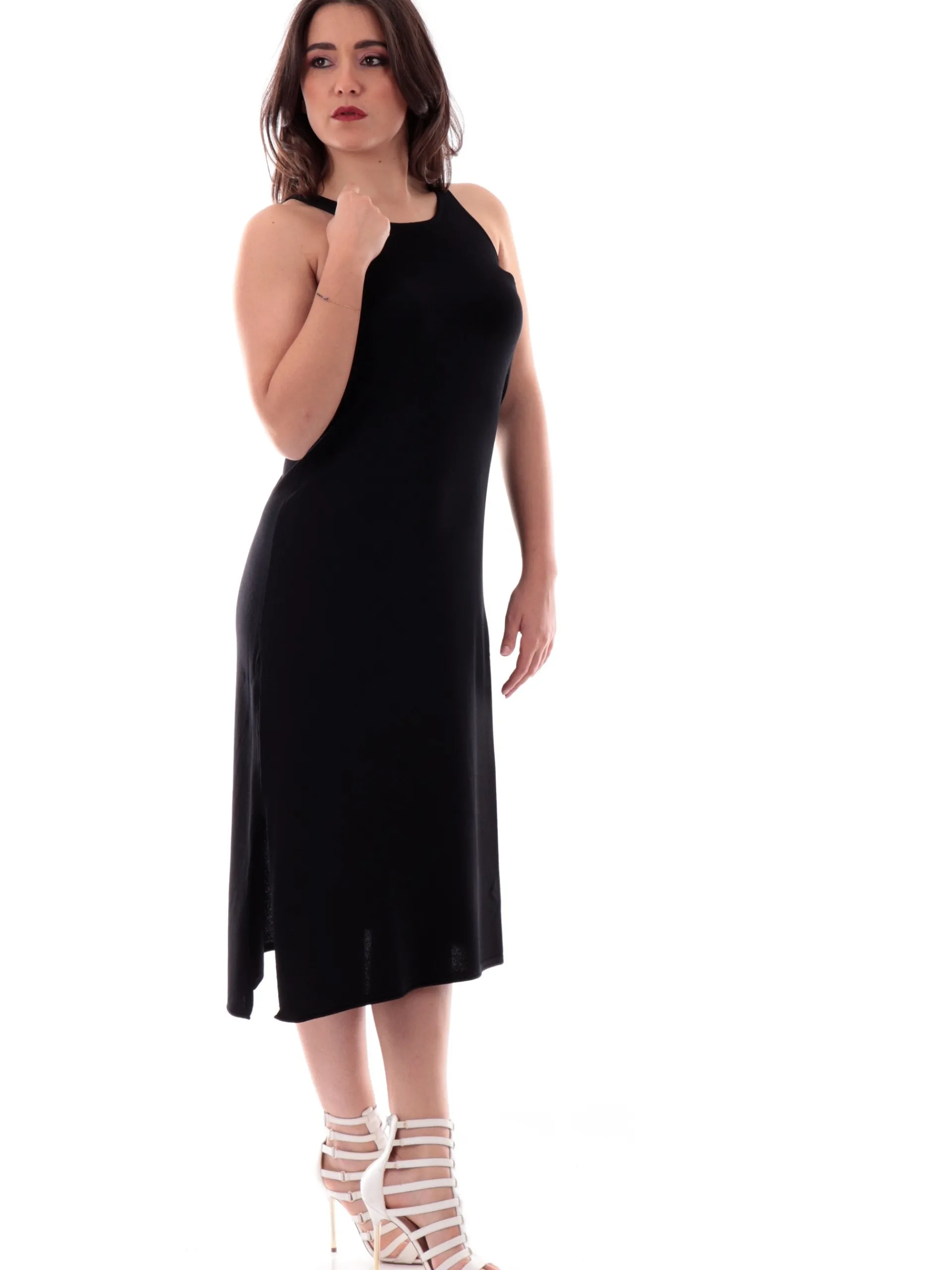 ANIS Vestiti*Vestito nero vestibilità morbida da donna con bretelle 251W6030