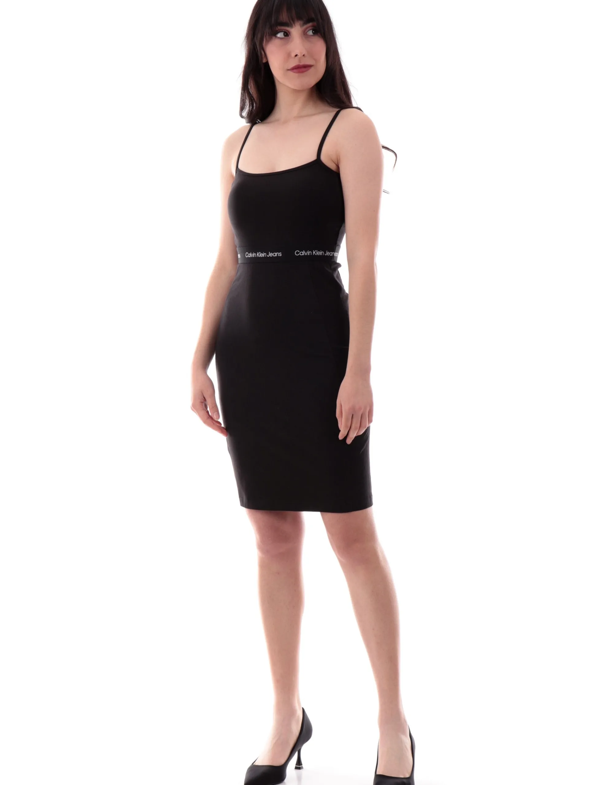 CALVIN KLEIN Vestiti*Vestito nero da donna tessuto elastico J20J219644 Elastic Strappy Dress