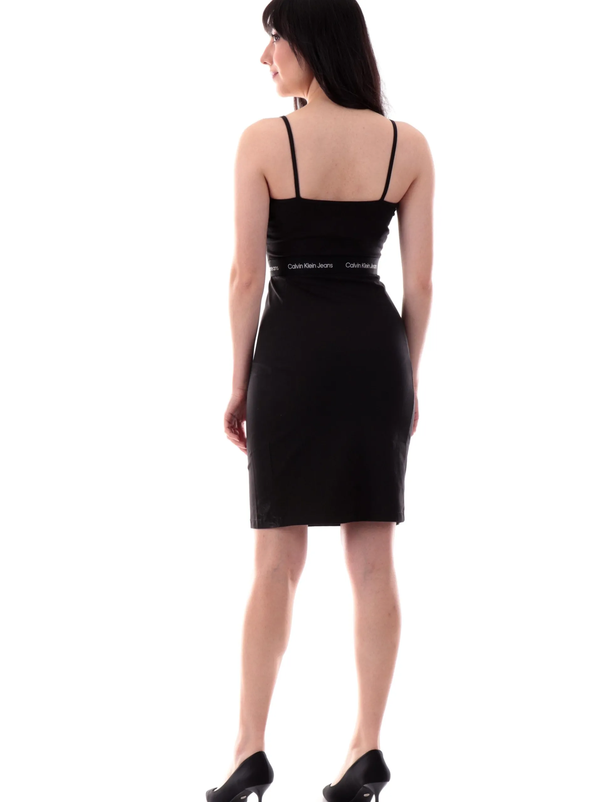 CALVIN KLEIN Vestiti*Vestito nero da donna tessuto elastico J20J219644 Elastic Strappy Dress