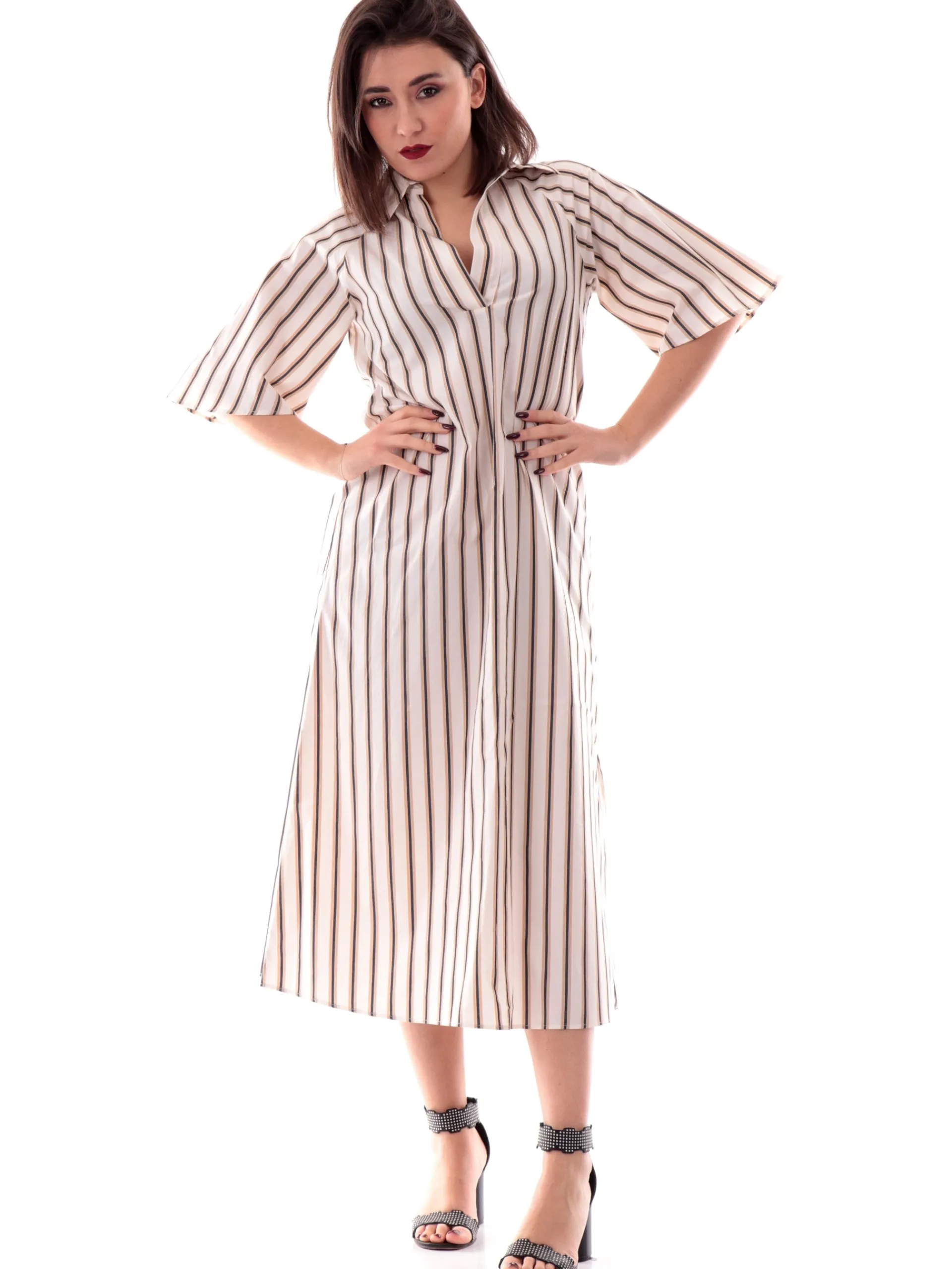 EMME MARELLA Vestiti*Vestito a righe bianco da donna scollo a V AMACA