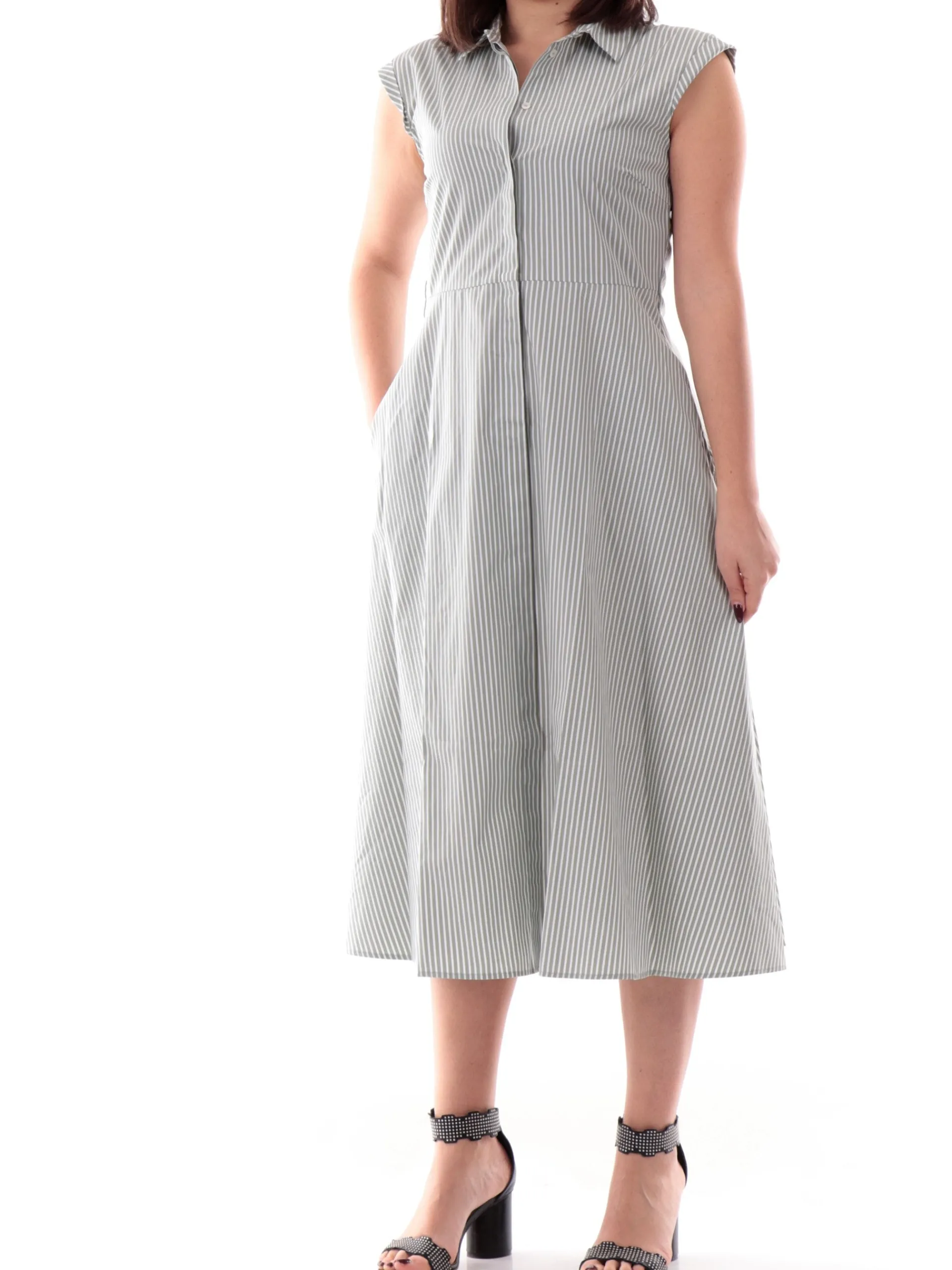 EMME MARELLA Vestiti*Vestito a righe bianco e verde da donna a camicia Inning