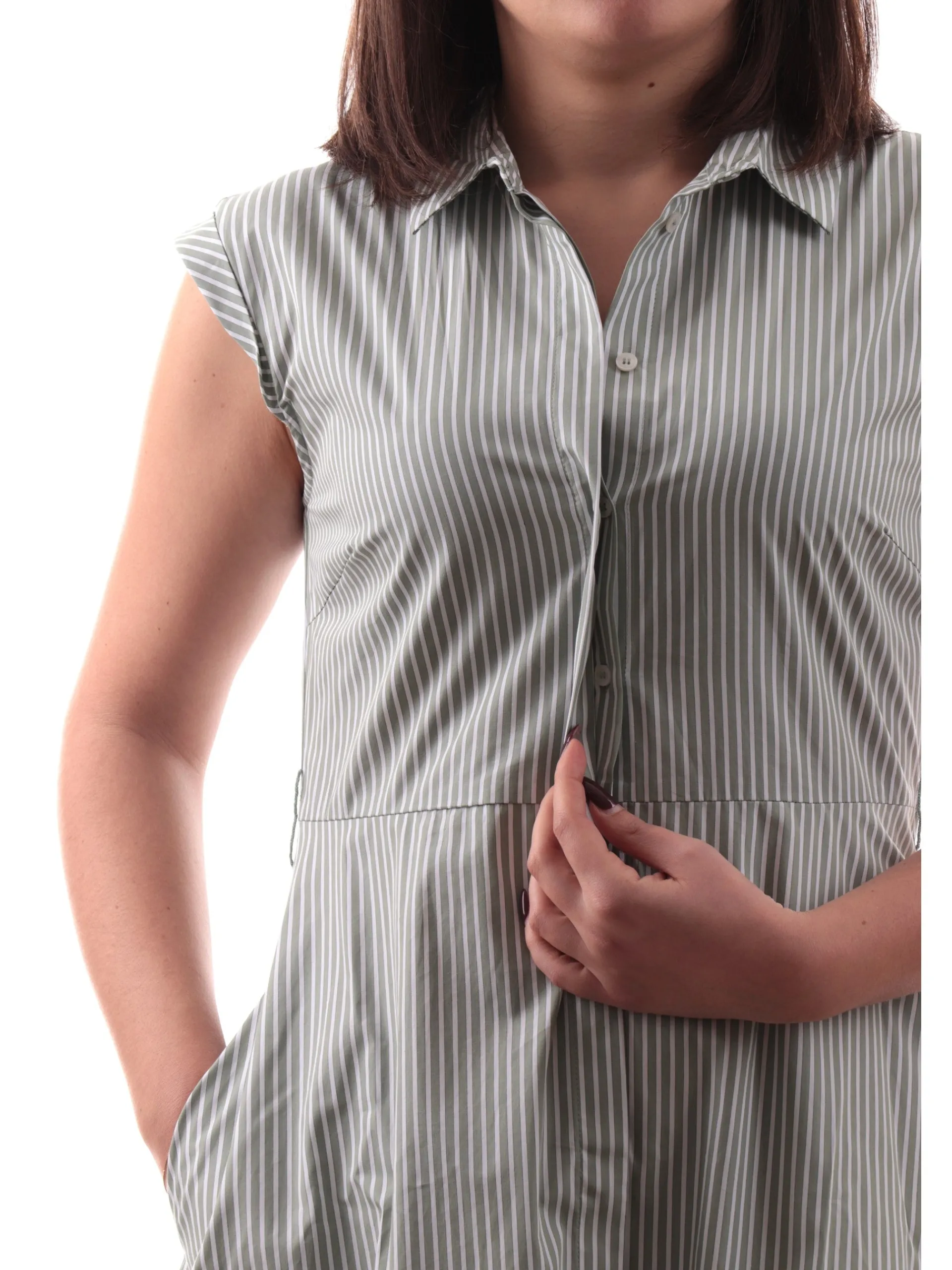 EMME MARELLA Vestiti*Vestito a righe bianco e verde da donna a camicia Inning