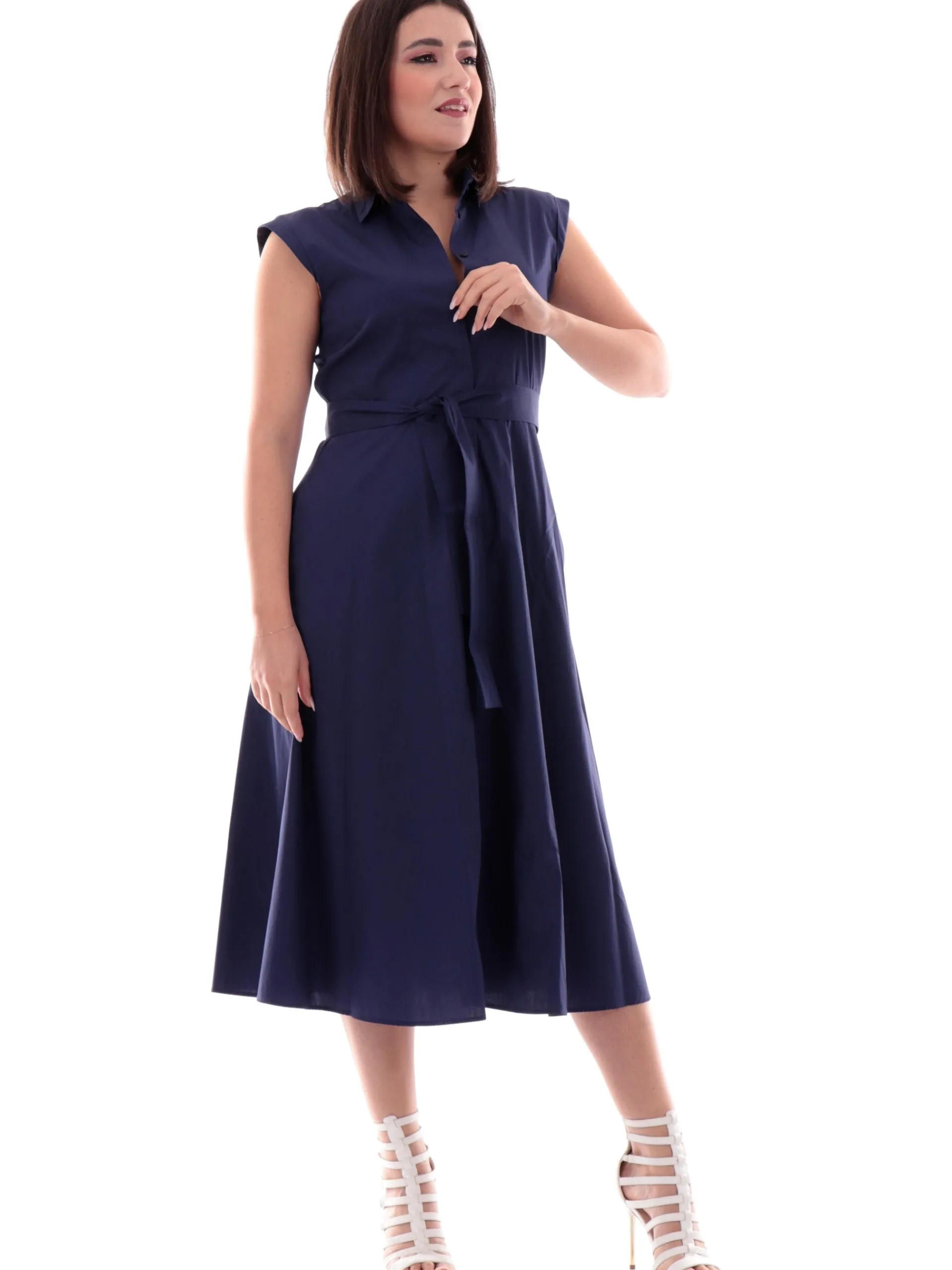 EMME MARELLA Vestiti*Vestito Blu da donna a camicia Inning con cintura INNING 022