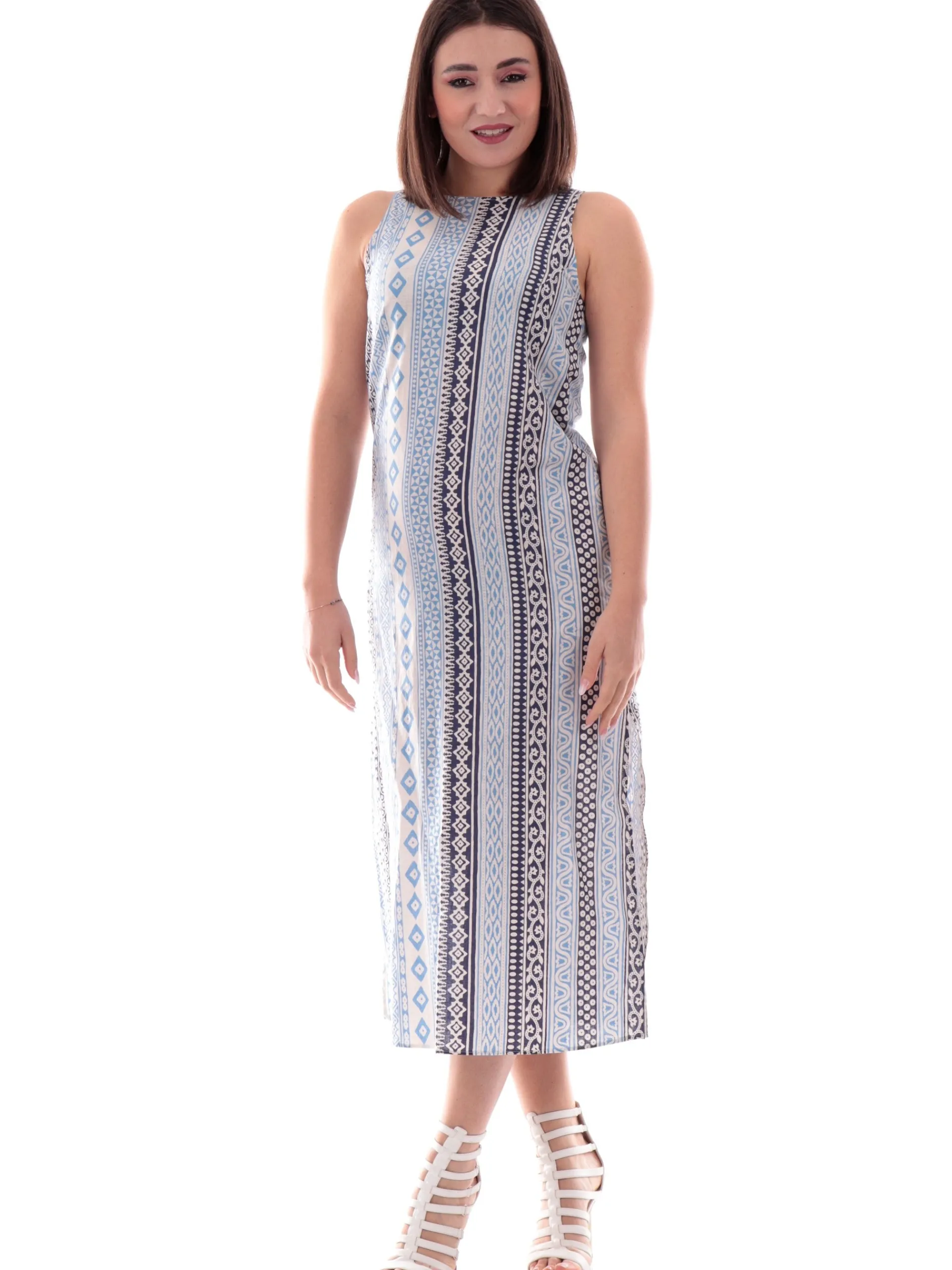 EMME MARELLA Vestiti*Vestito fantasia smanicato realizzato in puro cotone LIMONE 007