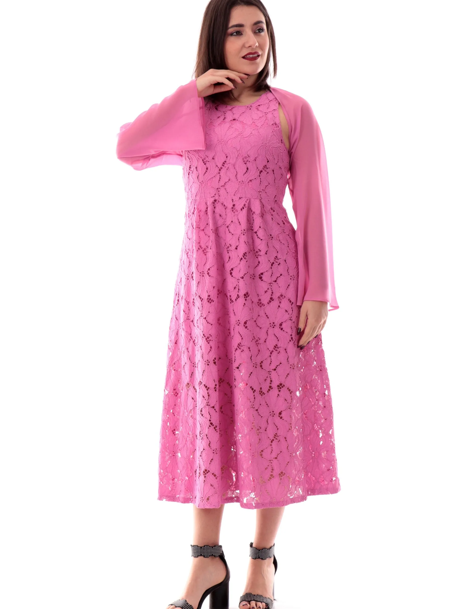 EMME MARELLA Vestiti*Vestito fucsia spalle scoperte da donna ricami all over ANNE