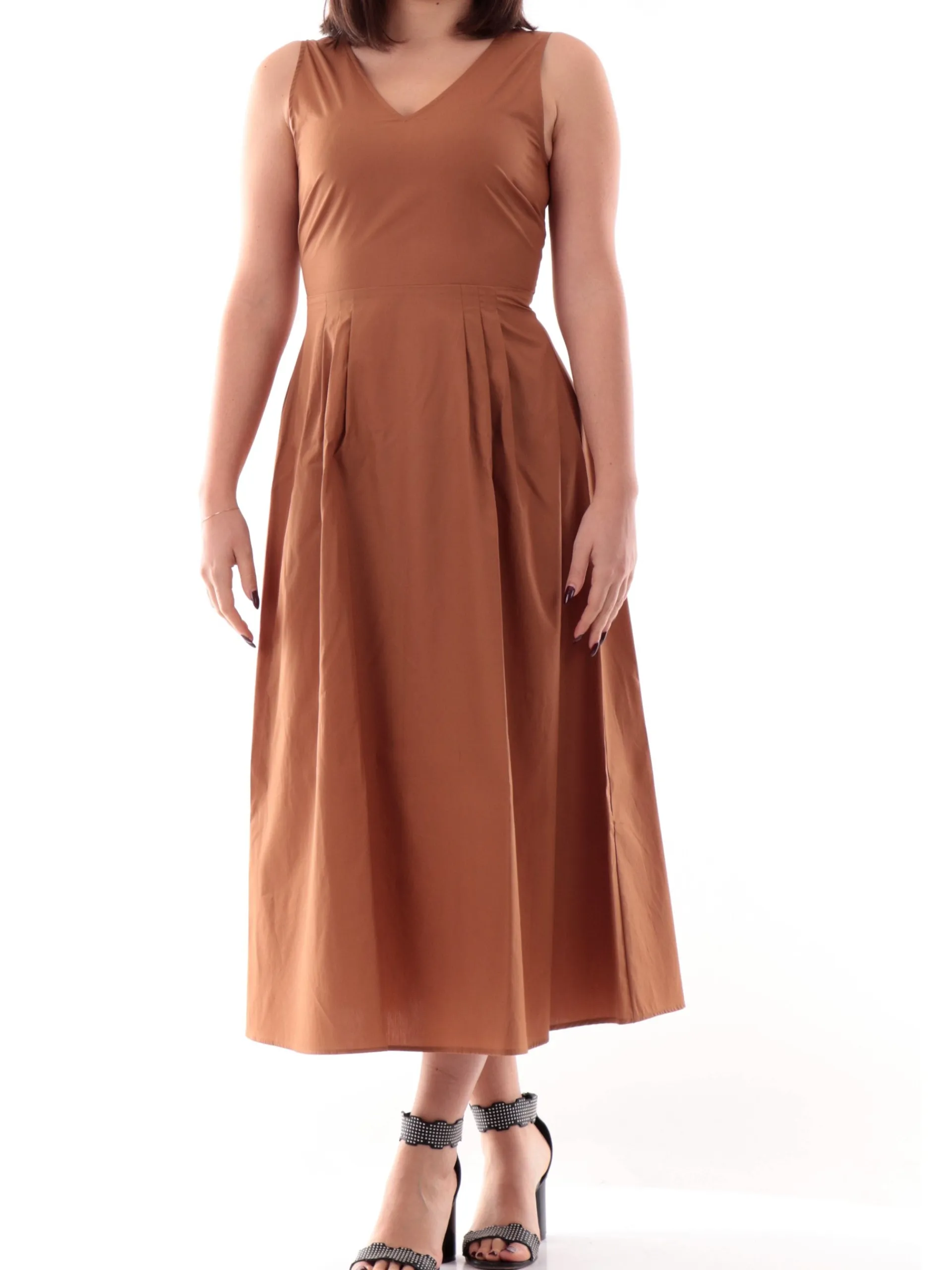 EMME MARELLA Vestiti*Vestito marrone da donna tessuto camicia scollo a V BANCA 007