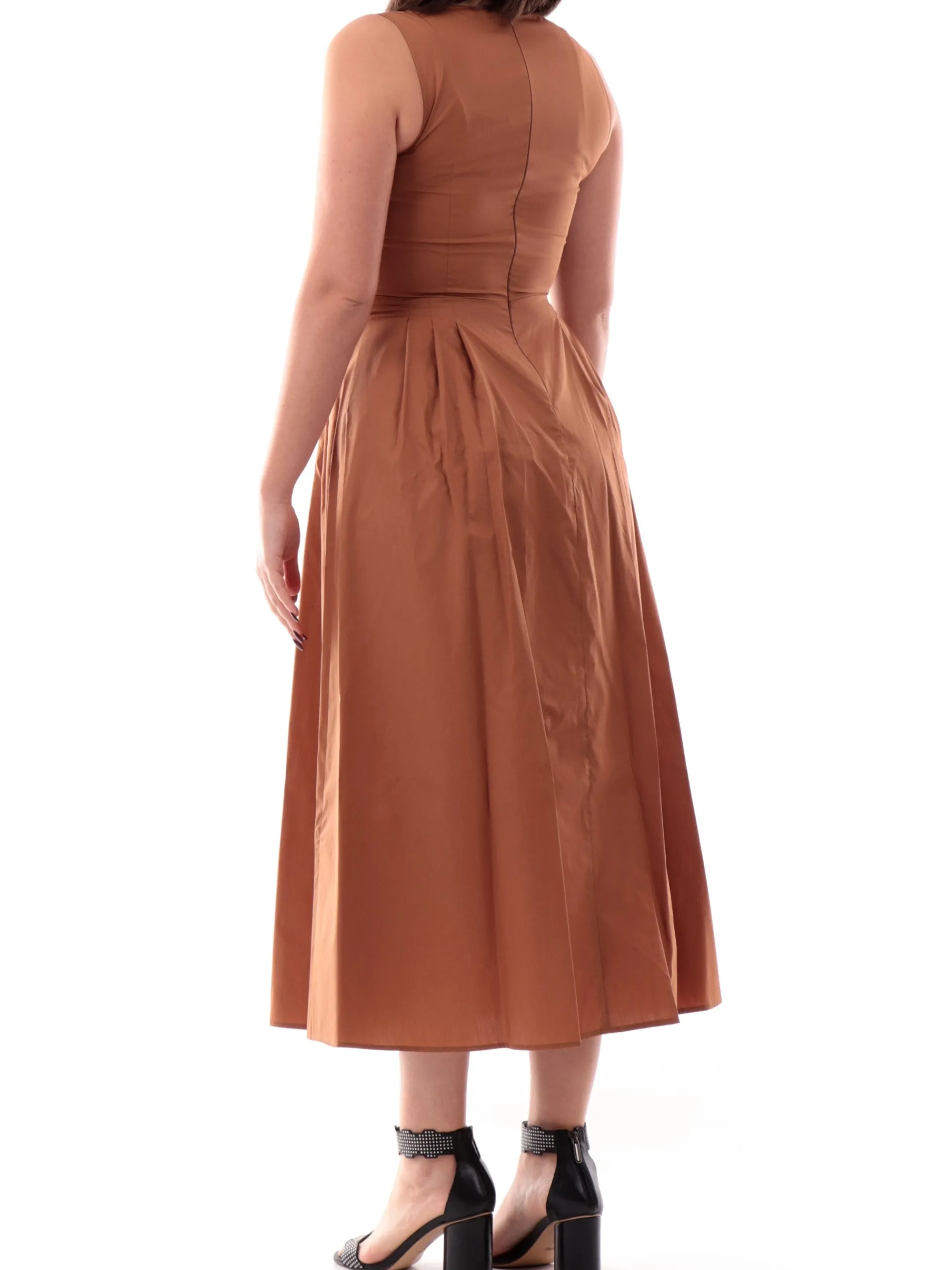 EMME MARELLA Vestiti*Vestito marrone da donna tessuto camicia scollo a V BANCA 007