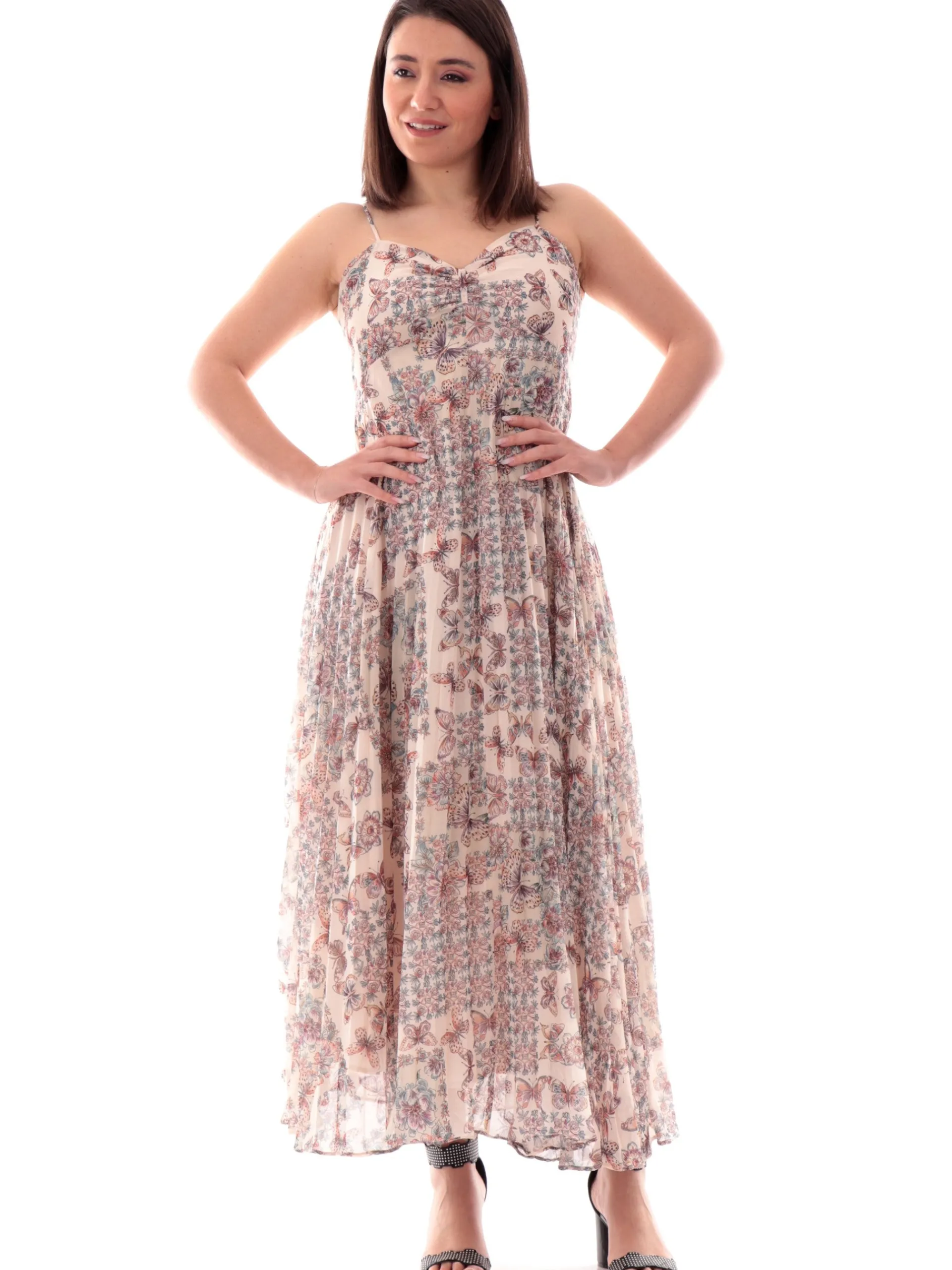 MOLLYBRACKEN Vestiti*Vestito floreale Molly Bracken beige da donna spalle scoperte P1787DE