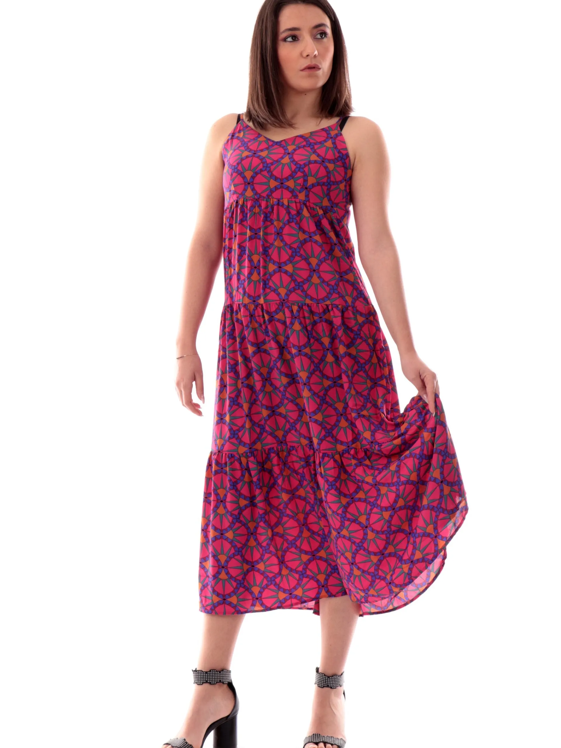 ONLY Vestiti*Vestito foulard fucsia da donna svasato 15256834