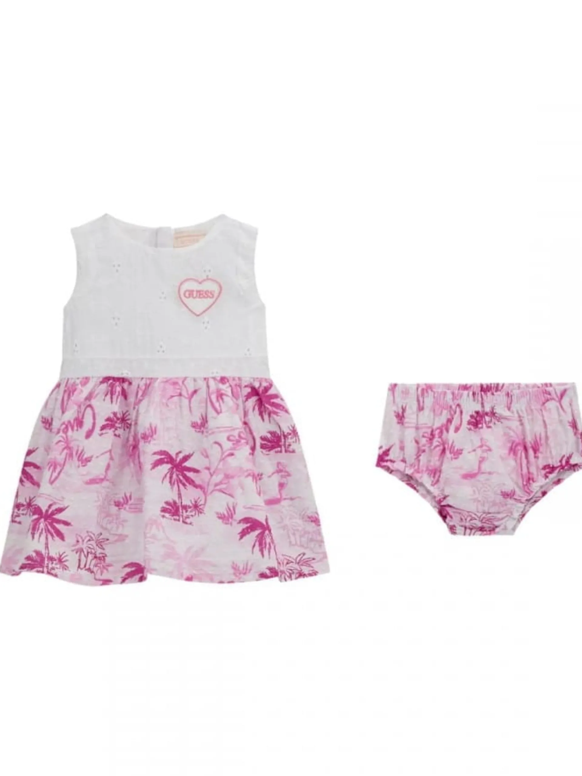 GUESS Vestiti*Vestito bianco e rosa da neonata stampa floreale con mutande slip A5GK10WH710