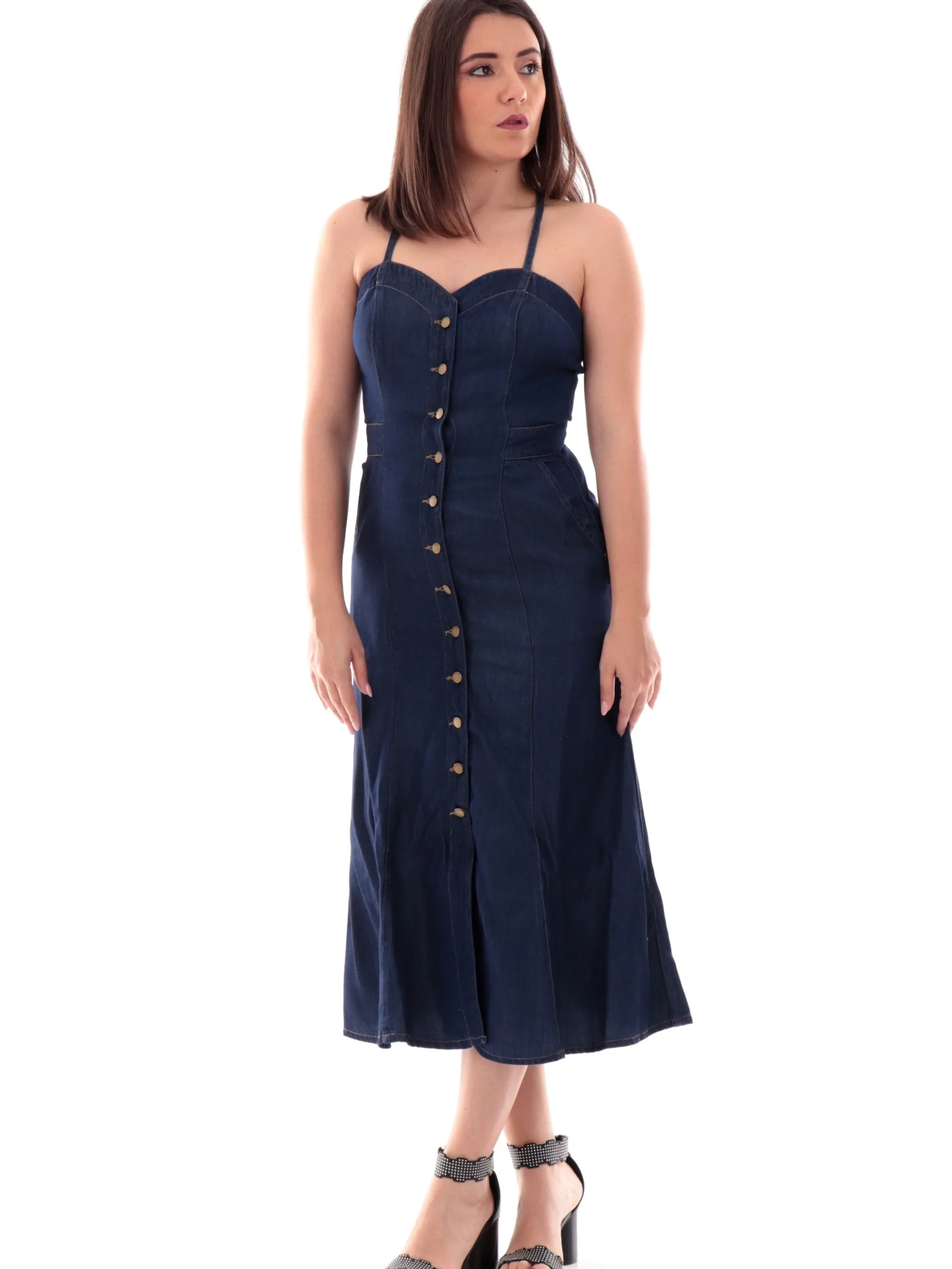 GUESS Vestiti*Vestito Jeans da donna con bottoni e incrocio sulla schiena W5GK43D5N61