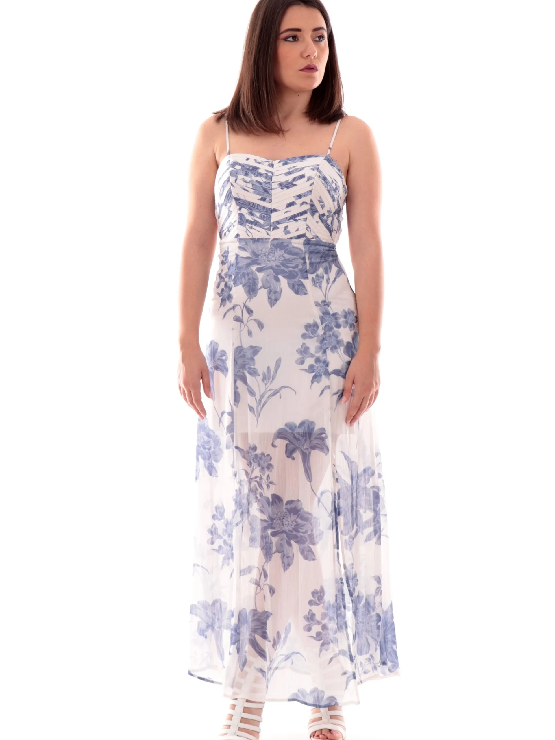 GUESS Vestiti*Vestito Lungo da donna a fiori celesti Ellie scollo a cuore W5GK0LWCWF2P7WQ