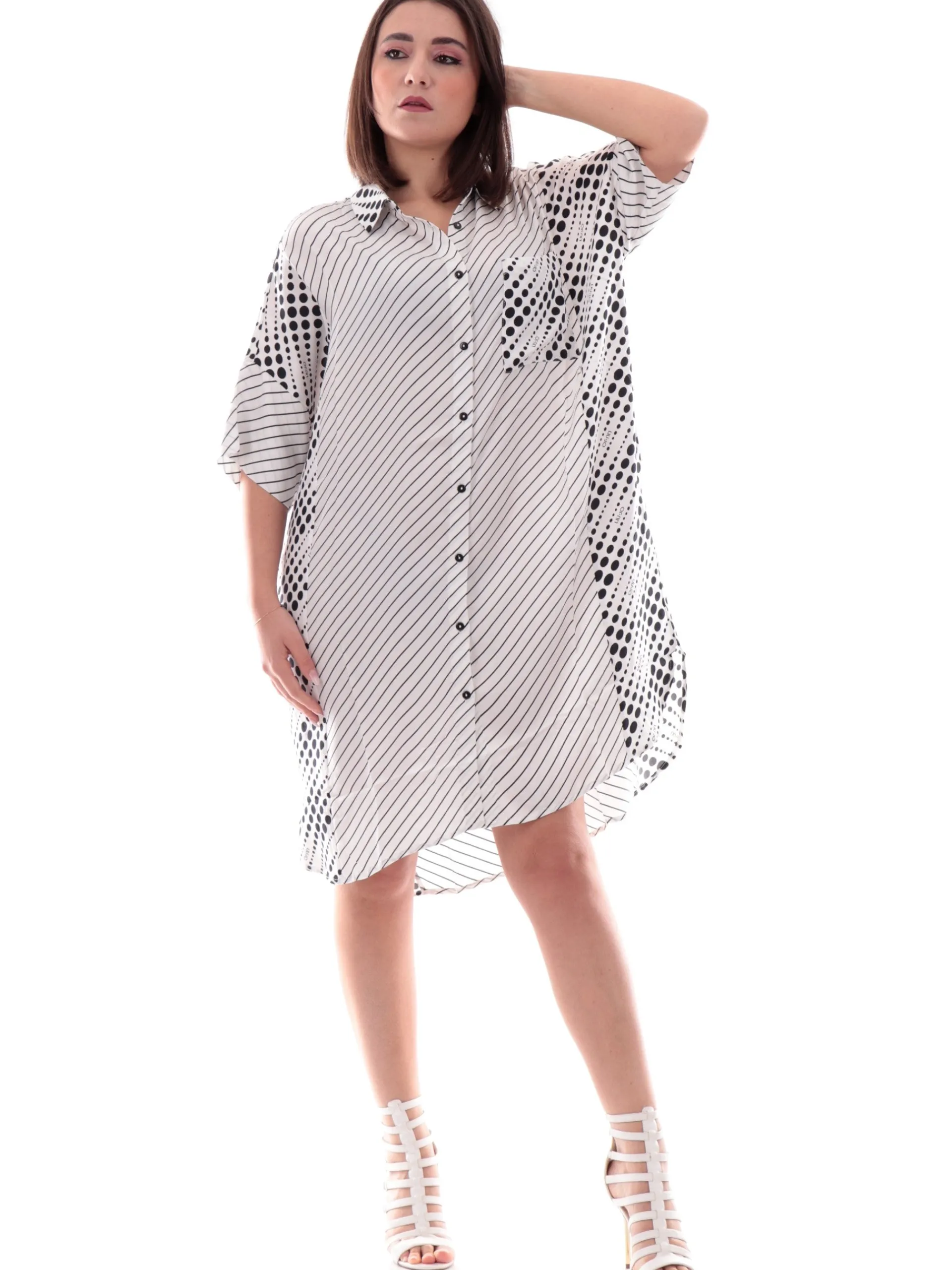 LIU JO MILANO Vestiti*Vestito Liu Jo bianco e nero a camicia over pois con cintura VA5106TS963 M918