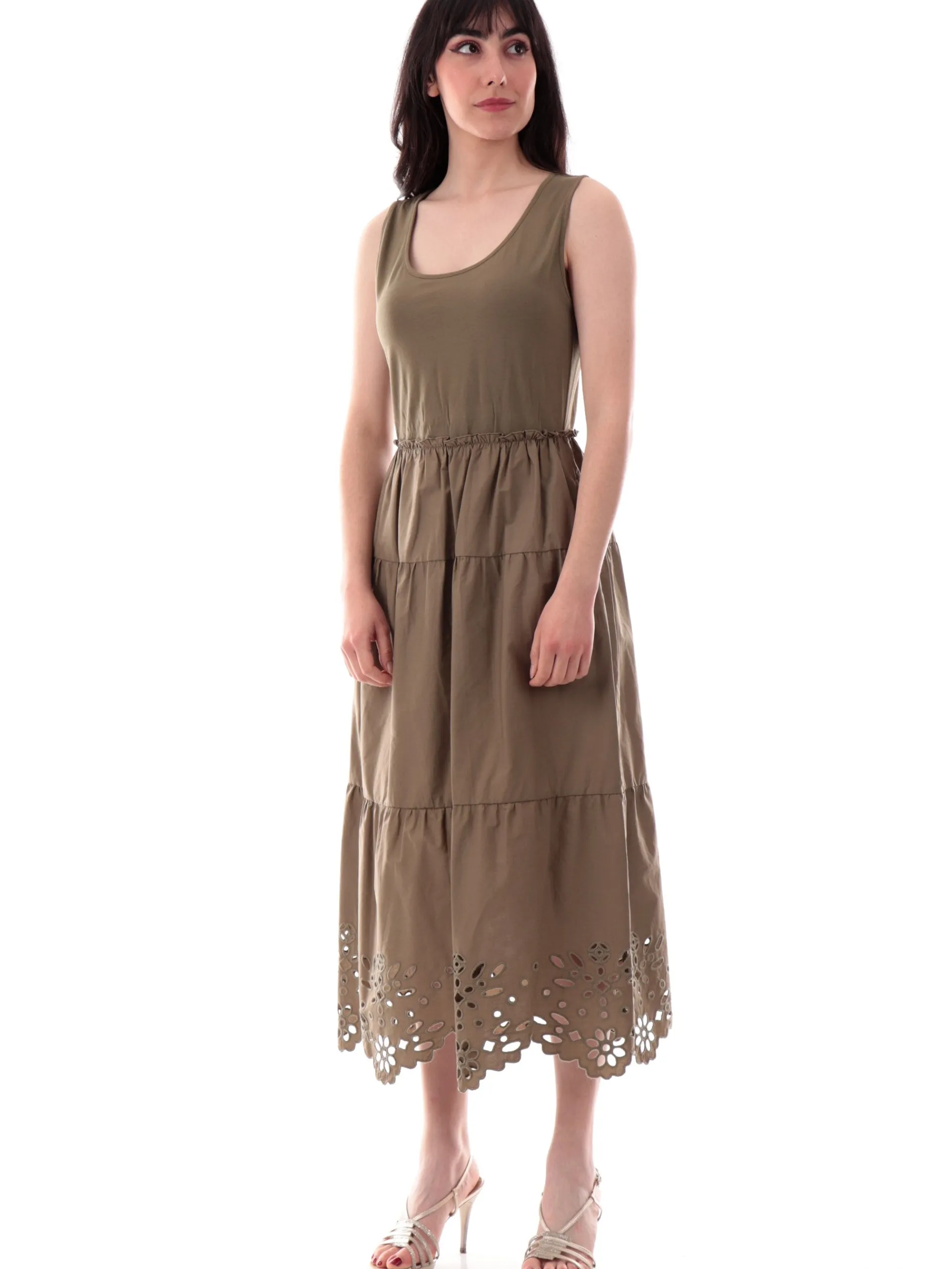 LIU JO MILANO Vestiti*Vestito Liu Jo verde militare da donna doppio tessuto fondo traforato WA5166T4853X068