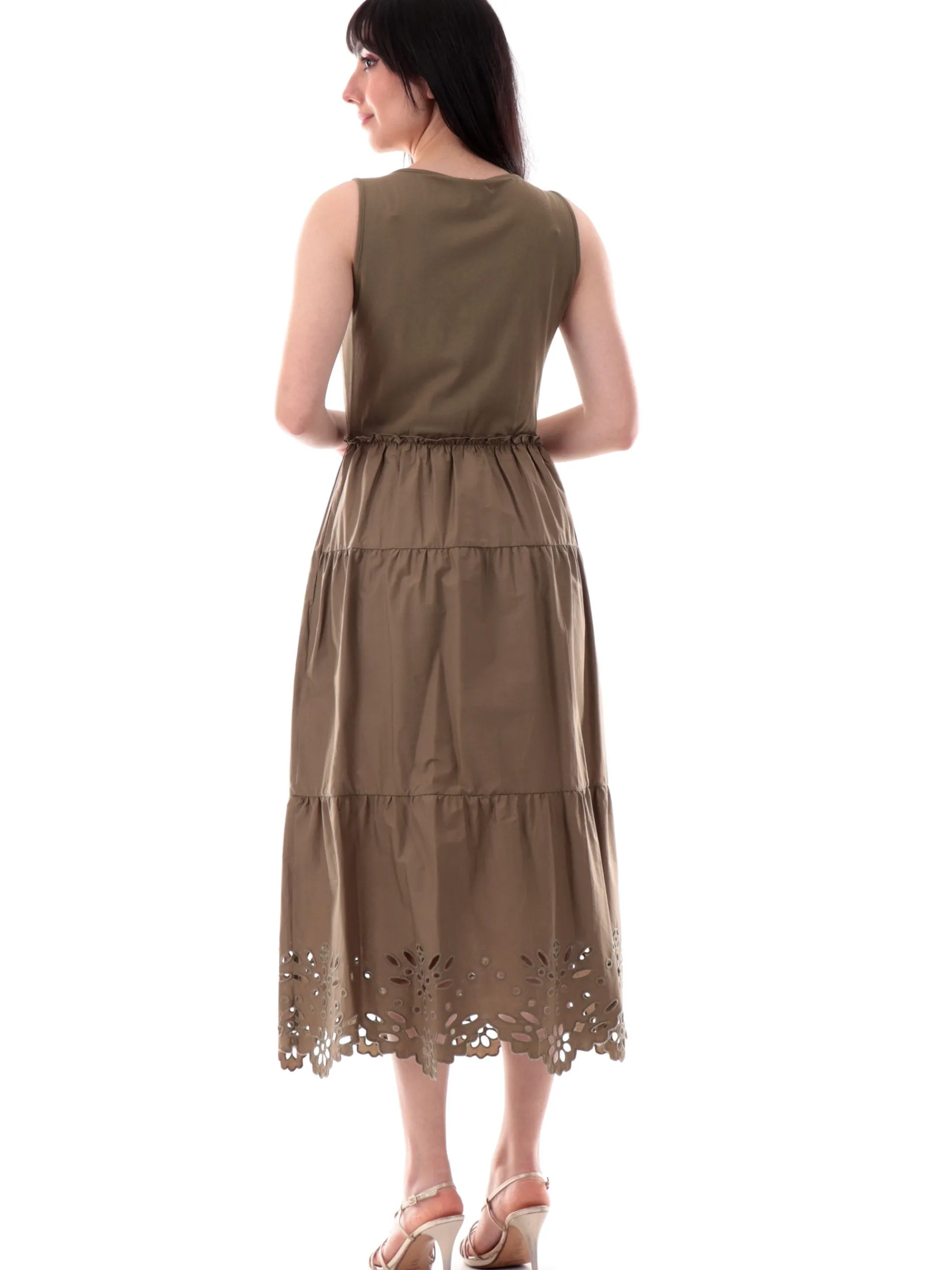 LIU JO MILANO Vestiti*Vestito Liu Jo verde militare da donna doppio tessuto fondo traforato WA5166T4853X068