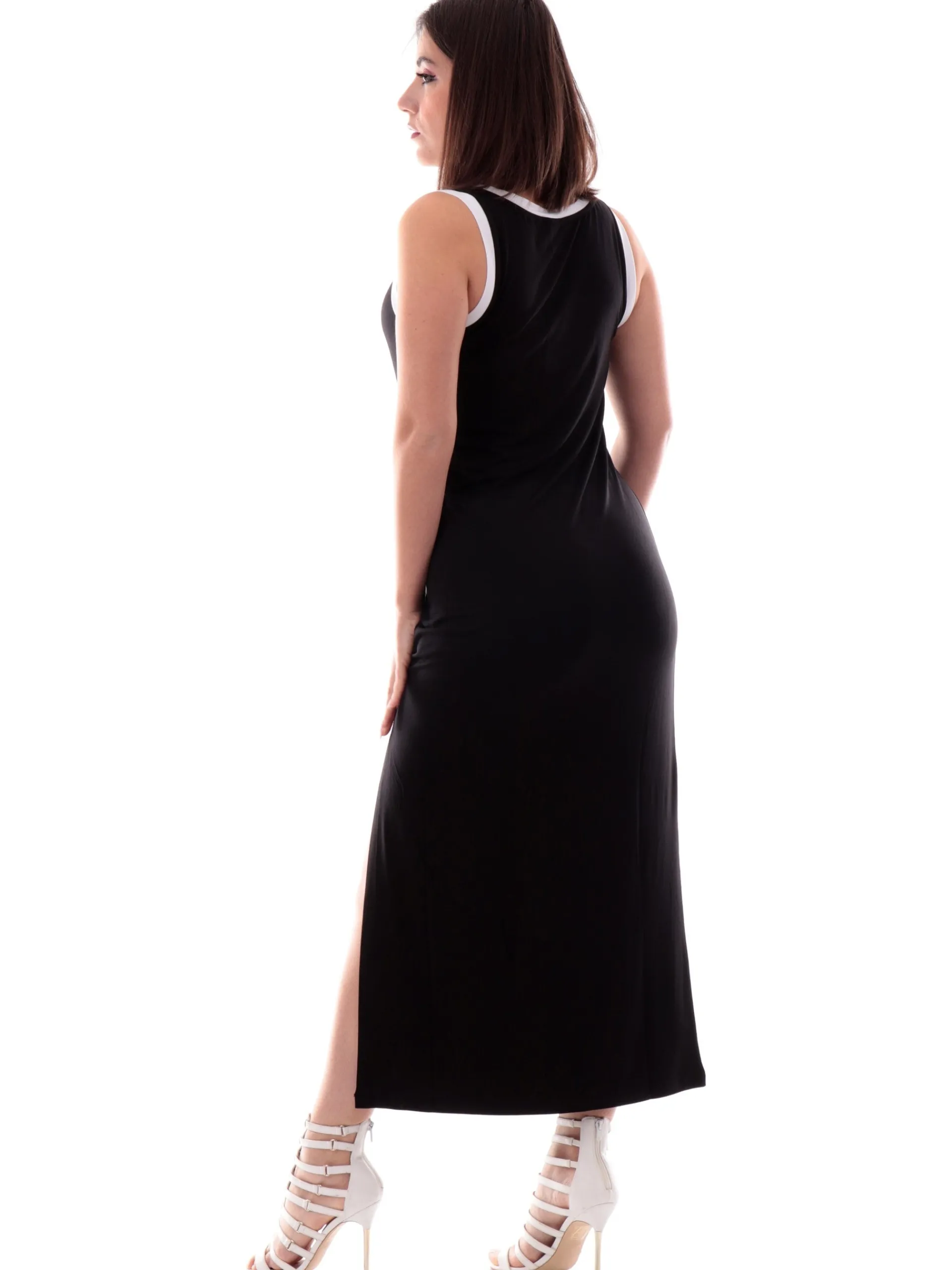 LIU JO MILANO Vestiti*Vestito Lungo Liu Jo nero da donna maxi canotta logo pois strass VA5134JS3600 9096