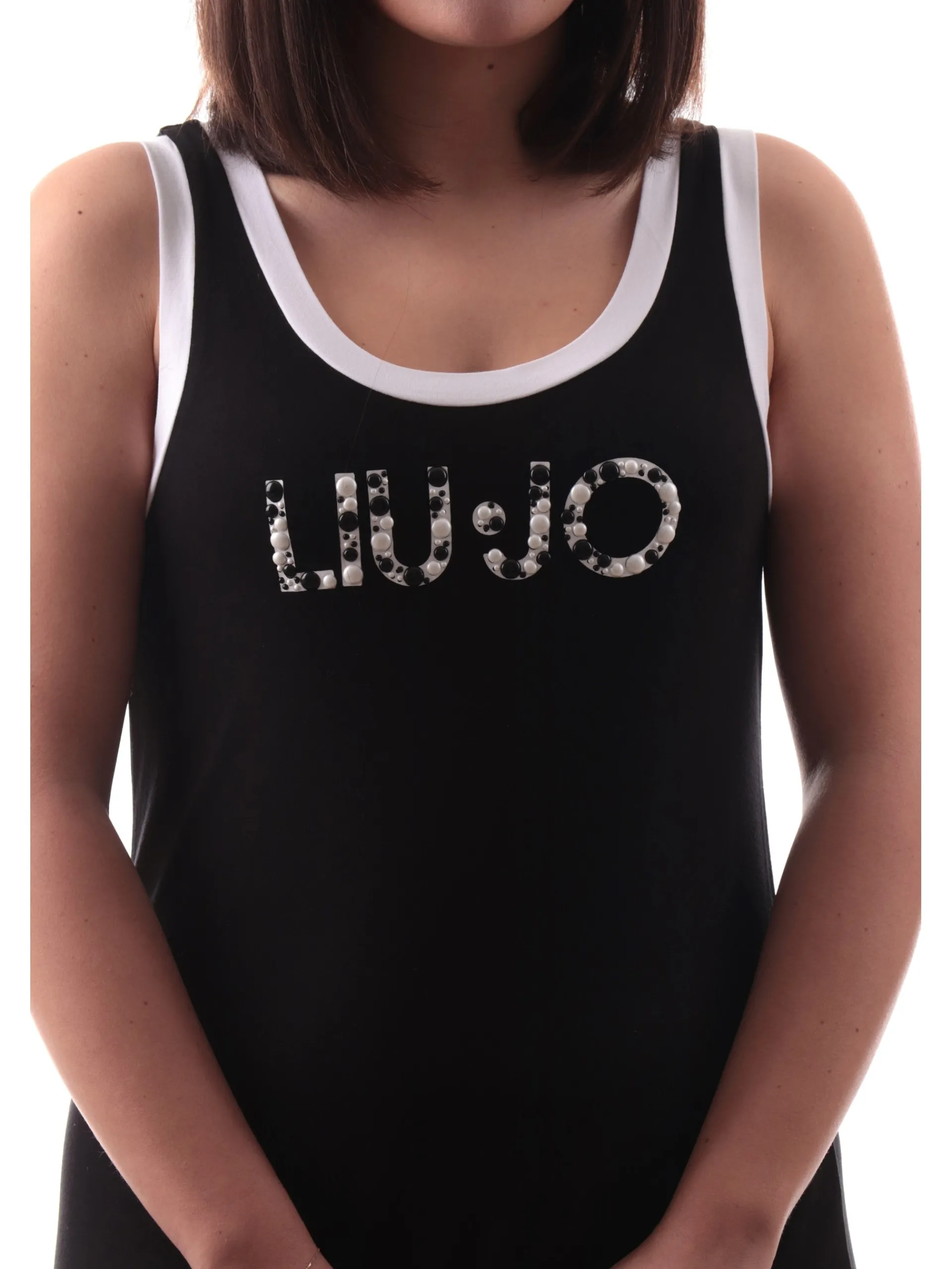 LIU JO MILANO Vestiti*Vestito Lungo Liu Jo nero da donna maxi canotta logo pois strass VA5134JS3600 9096
