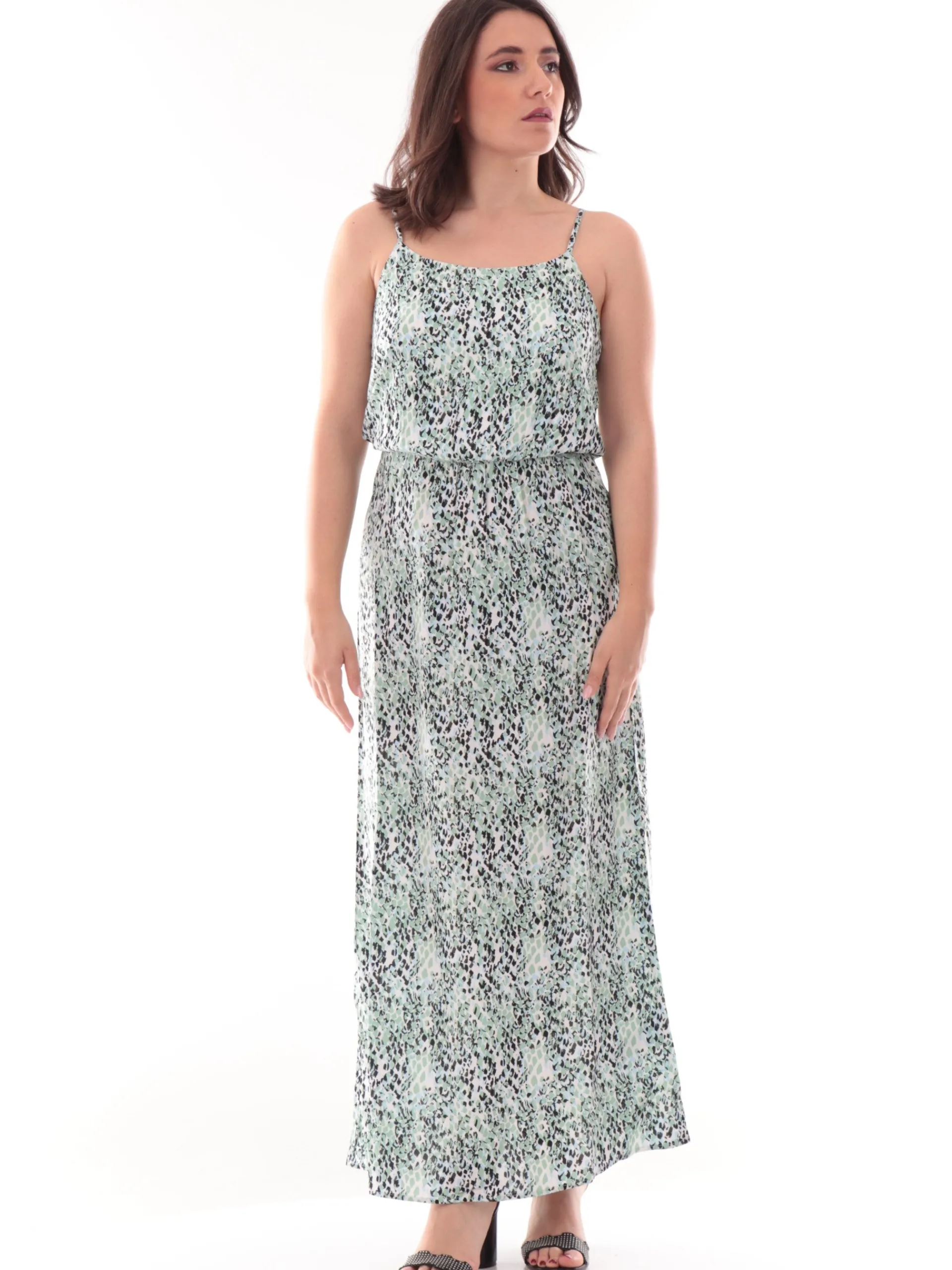 ONLY Vestiti*Vestito lungo spalle scoperte verde animalier da donna 15222217