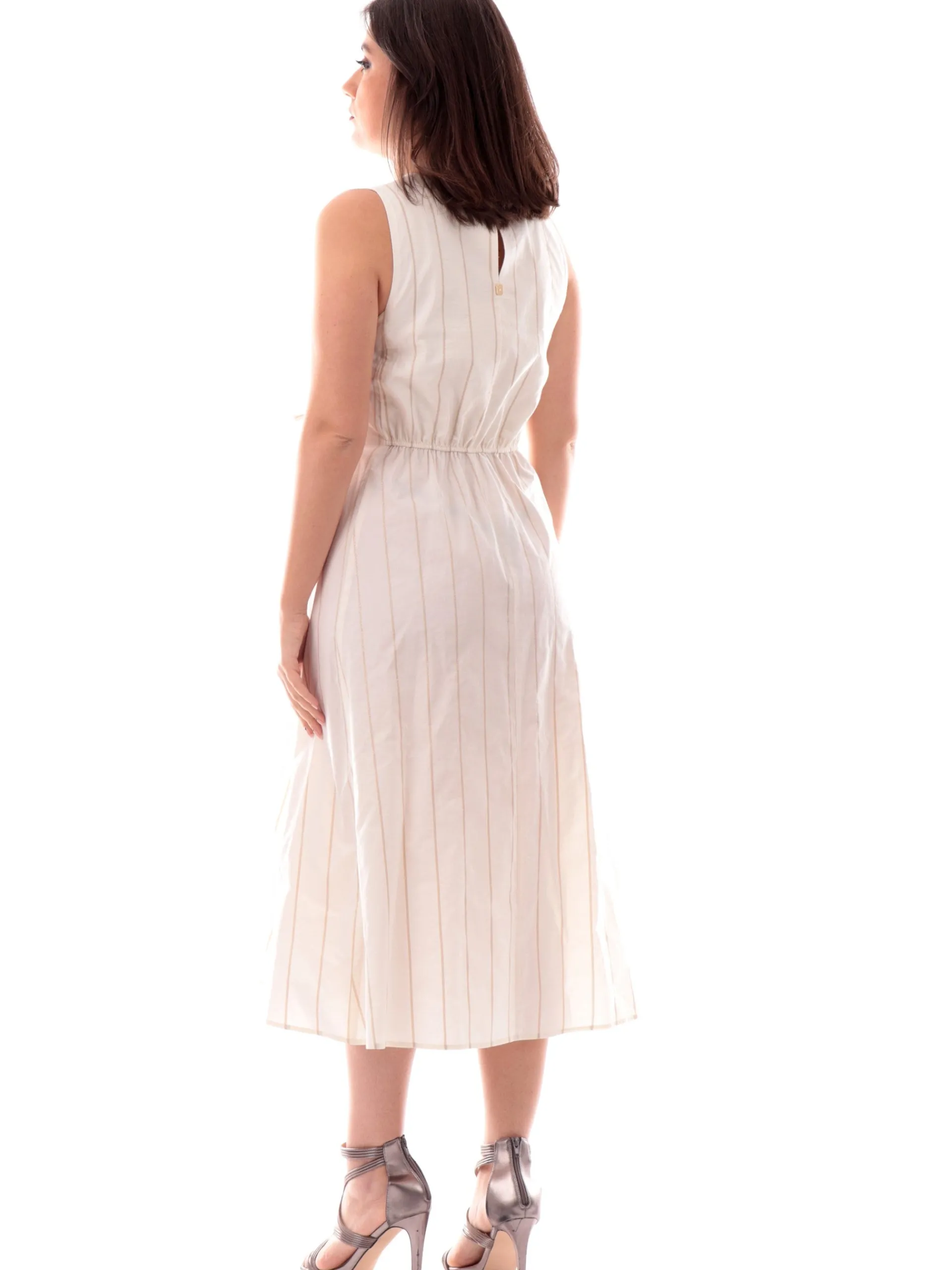 MANILA GRACE Vestiti*Vestito bianco righe lurex da donna smanicato A210CIMA