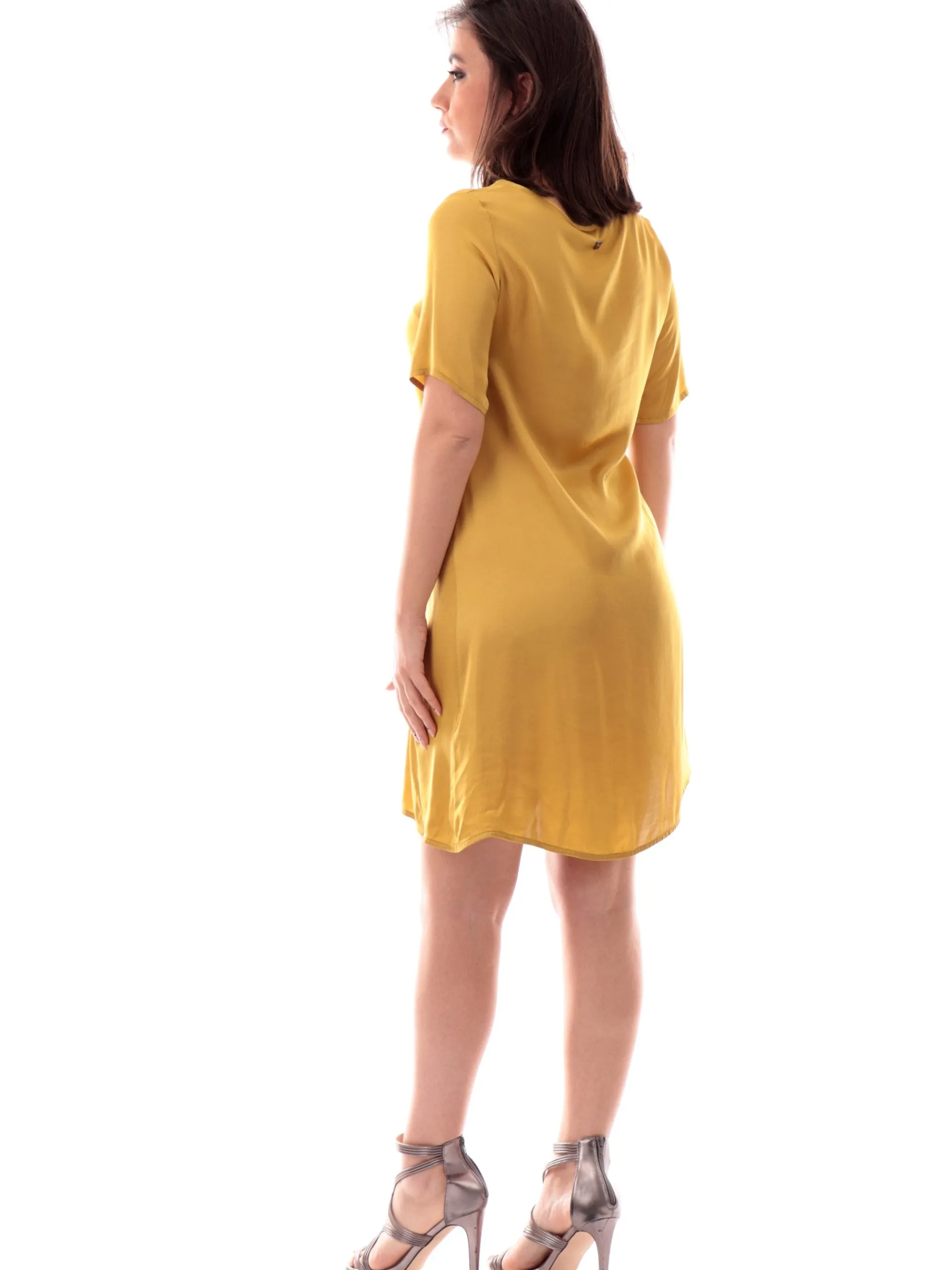 MANILA GRACE Vestiti*Vestito giallo da donna a maniche corte raso satin A025VUMA