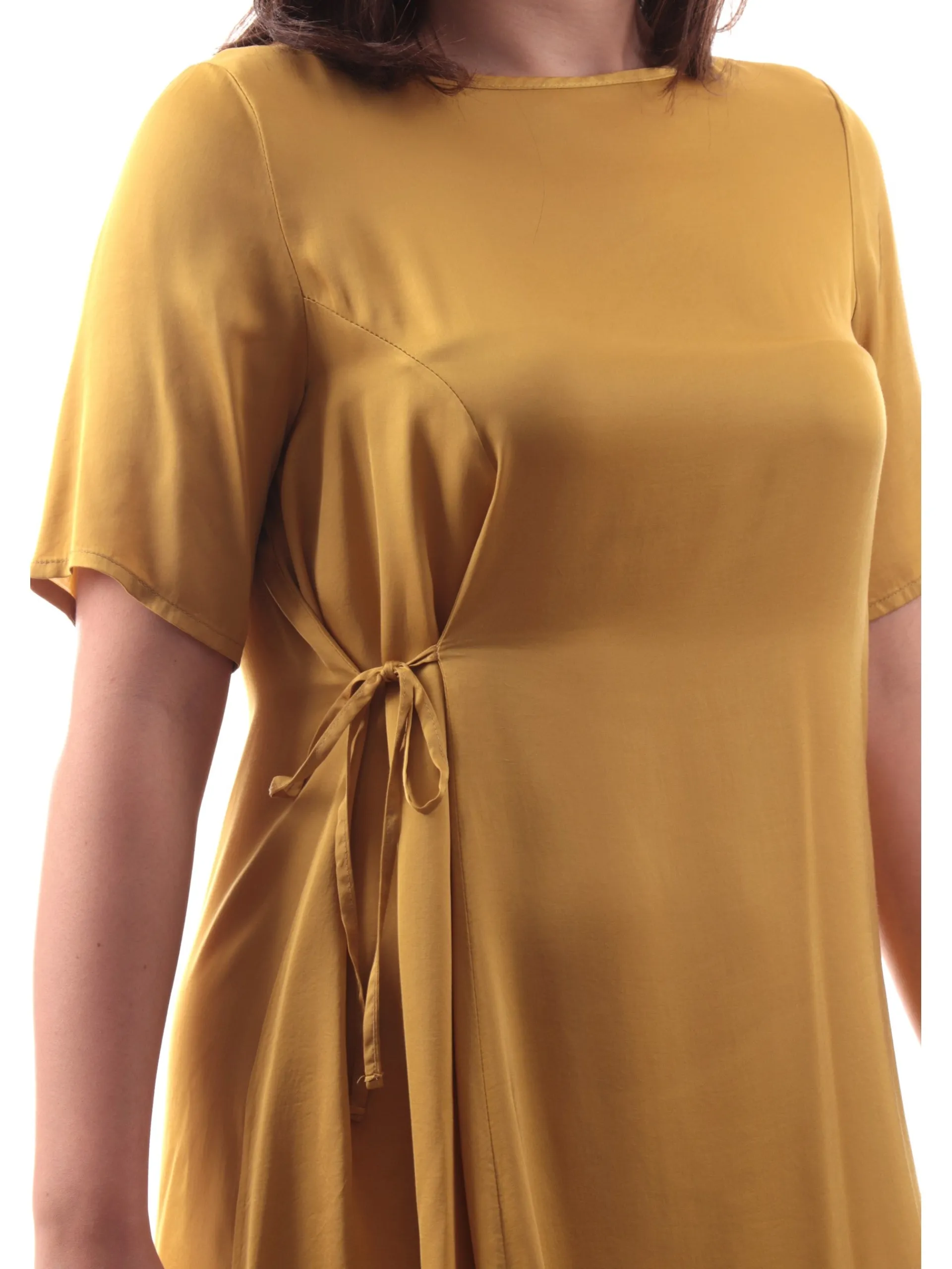 MANILA GRACE Vestiti*Vestito giallo da donna a maniche corte raso satin A025VUMA