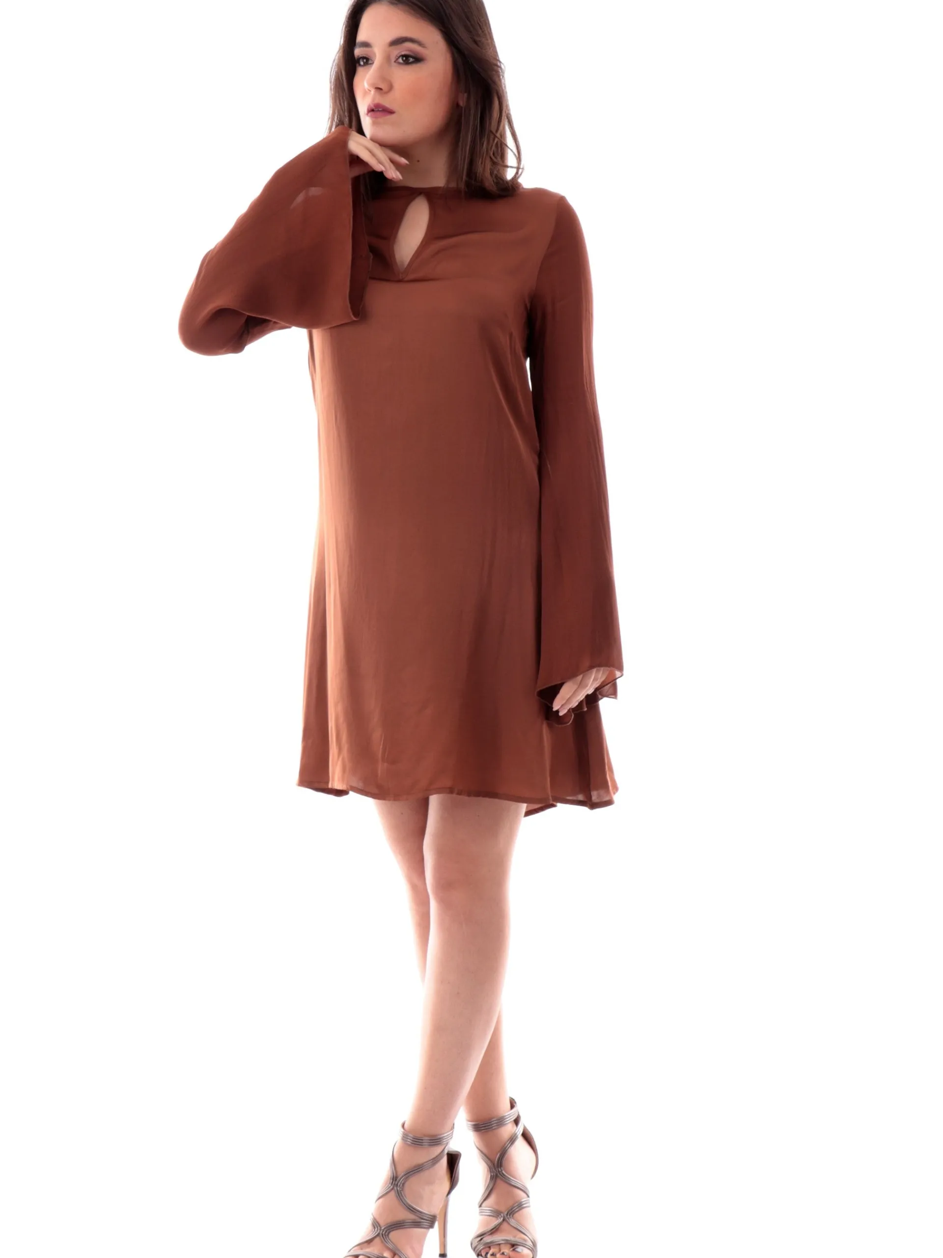 MANILA GRACE Vestiti*Vestito marrone con maniche svasate A027VUMD489